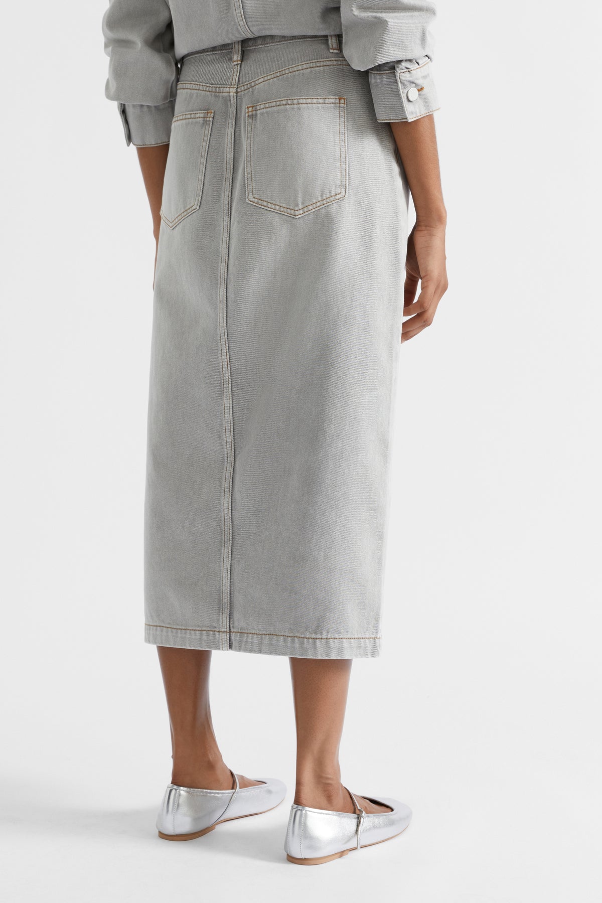 Denim Midi Split Front Skirt