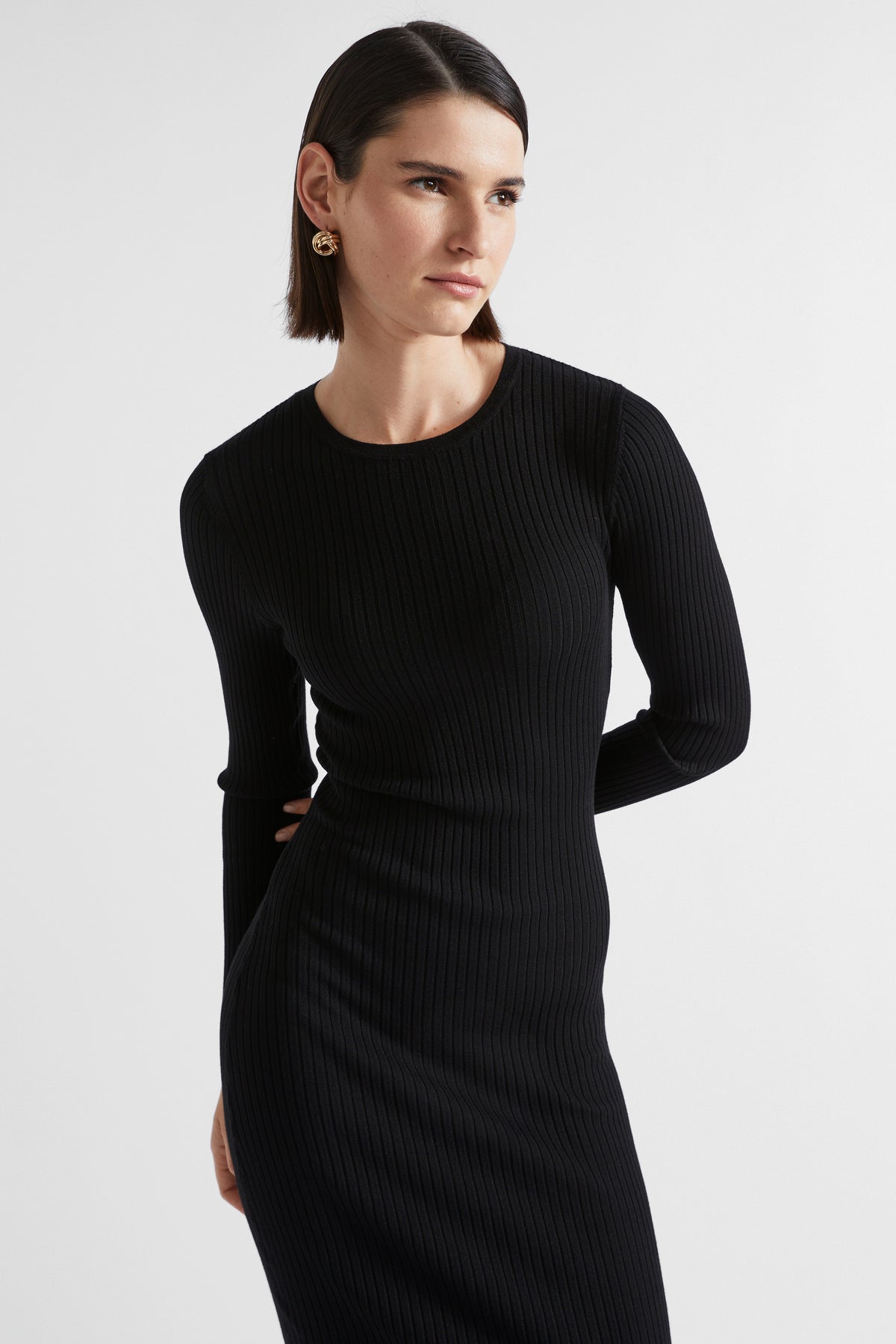 Rib Knit Crew Neck Dress