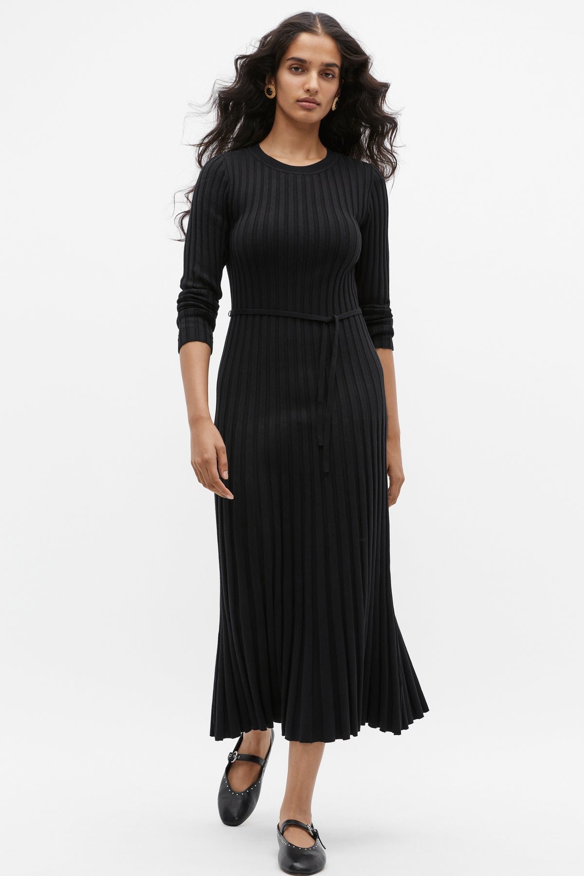 Pleated Knit Midi Dress