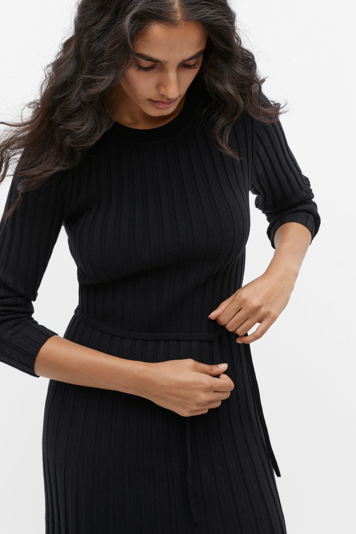 Pleated Knit Midi Dress
