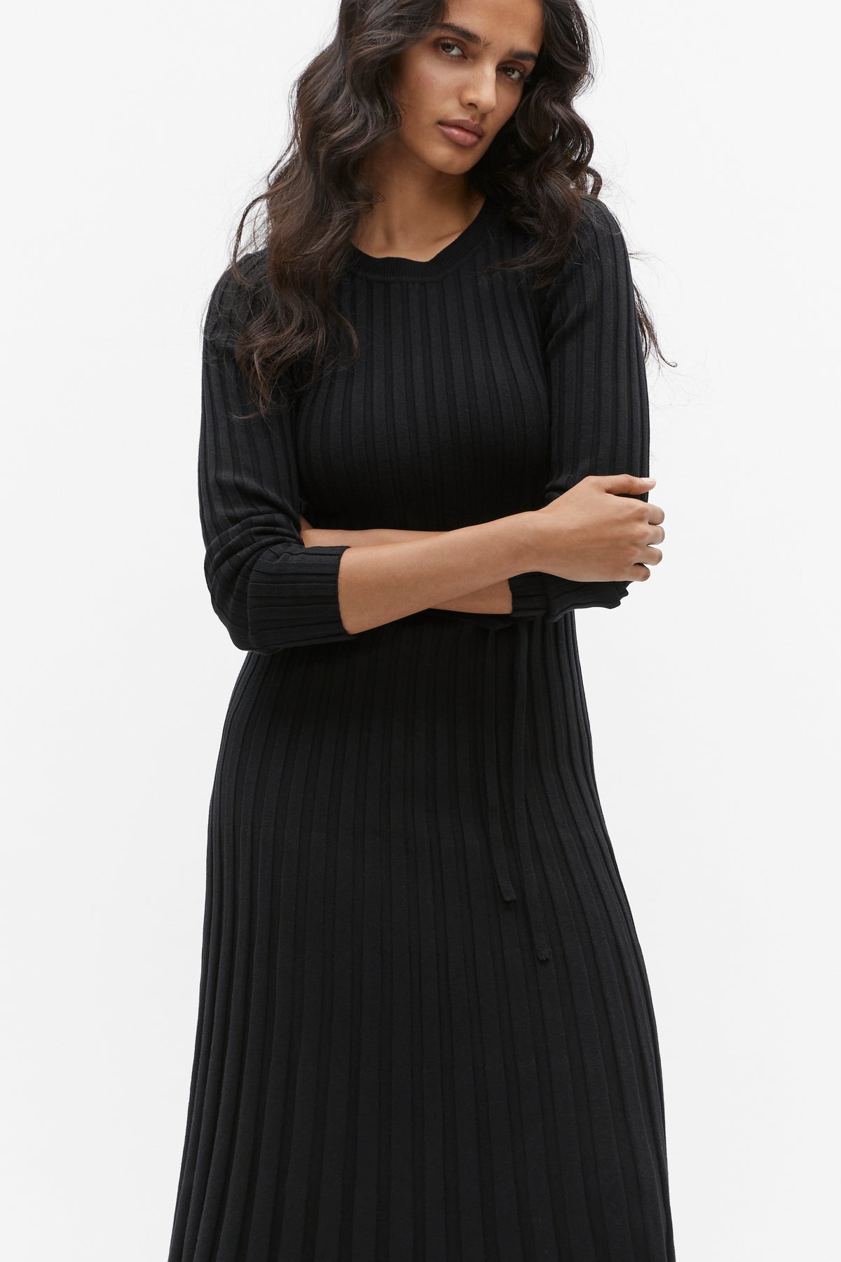 Pleated Knit Midi Dress