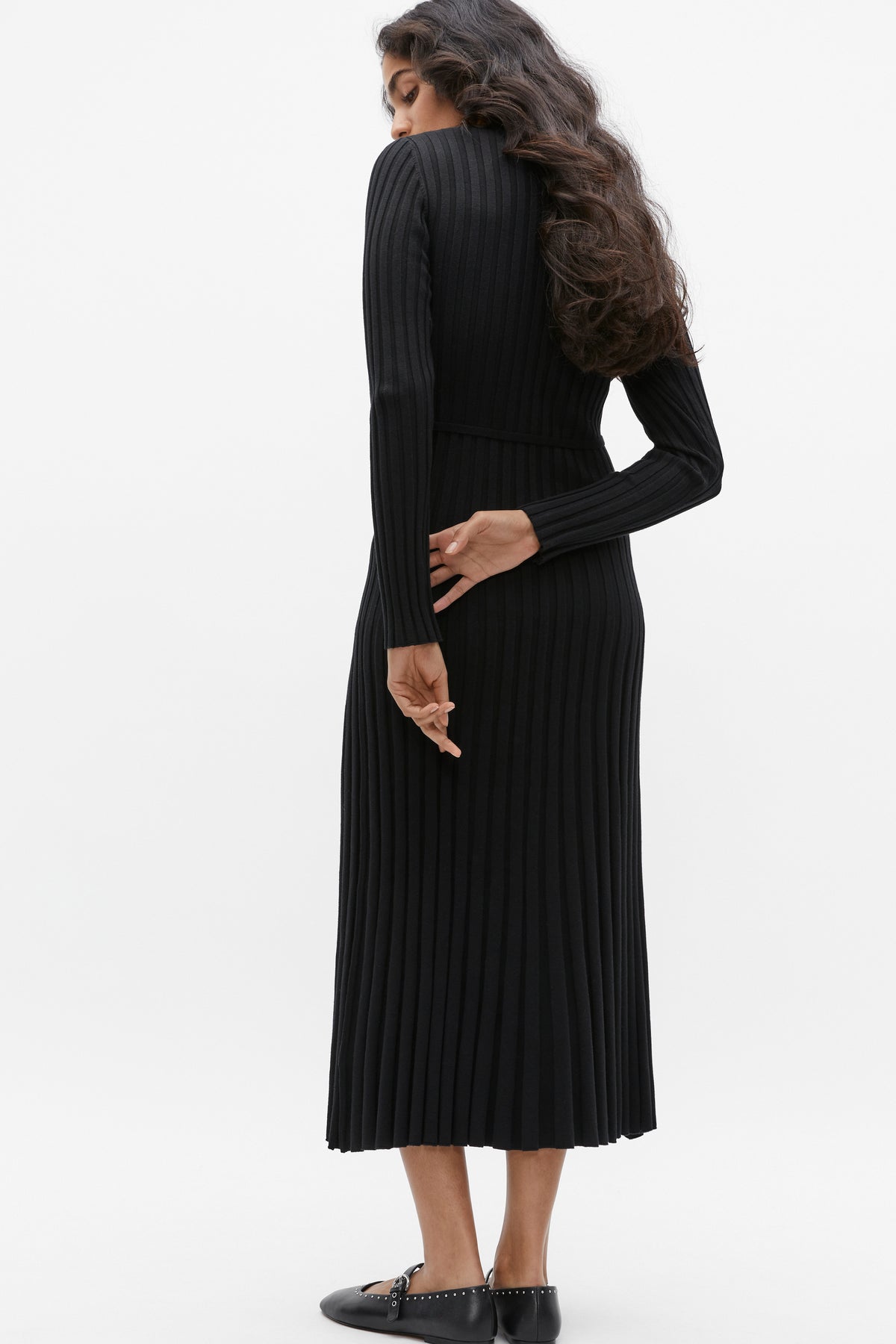 Pleated Knit Midi Dress