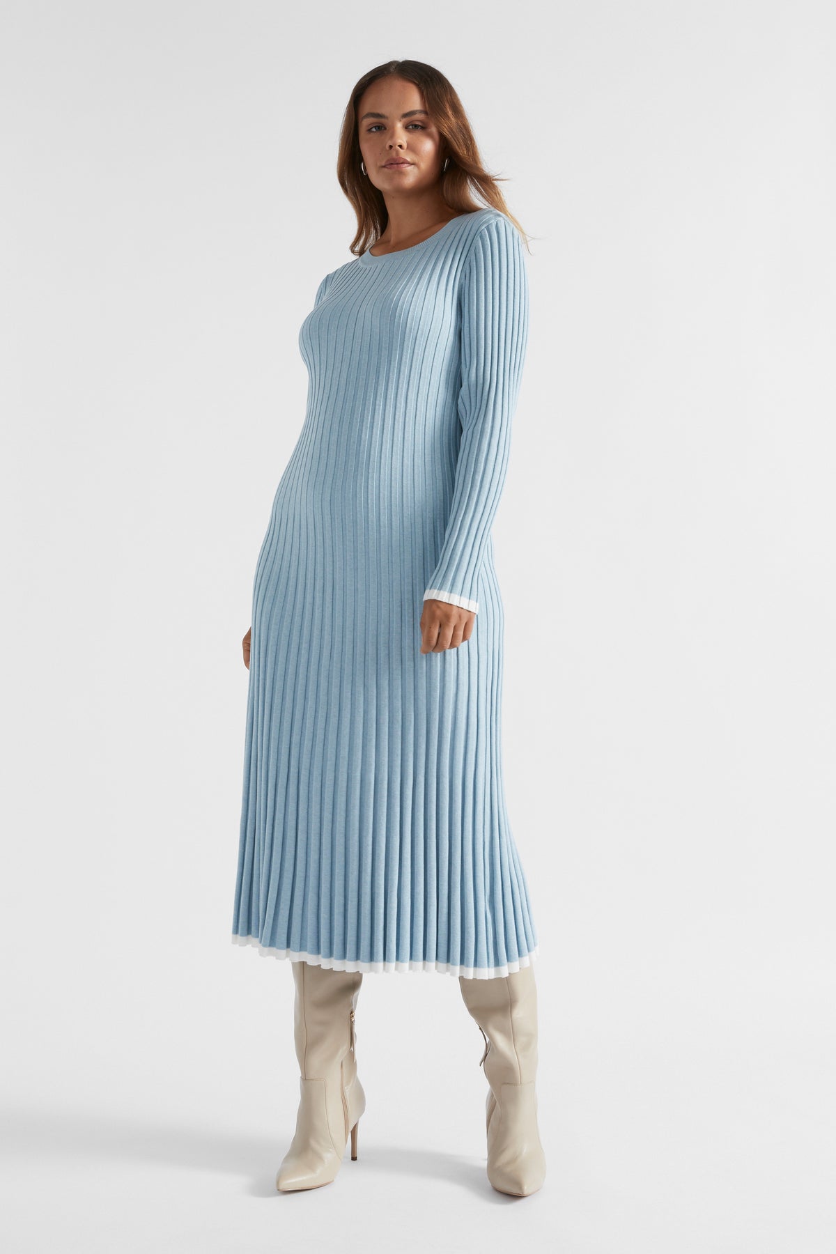 Pleated Knit Midi Dress