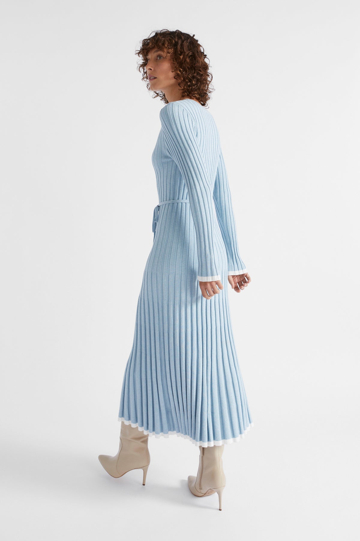 Pleated Knit Midi Dress
