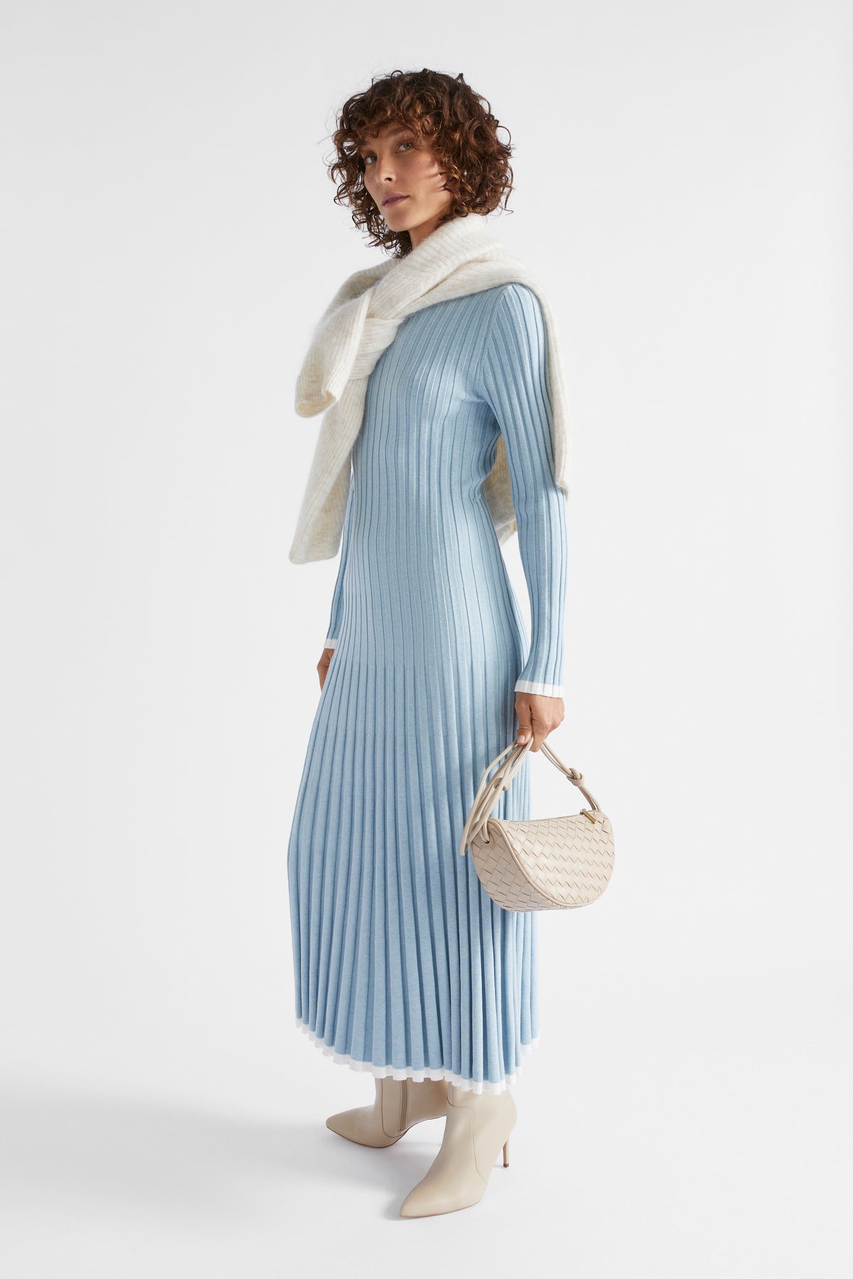 Pleated Knit Midi Dress