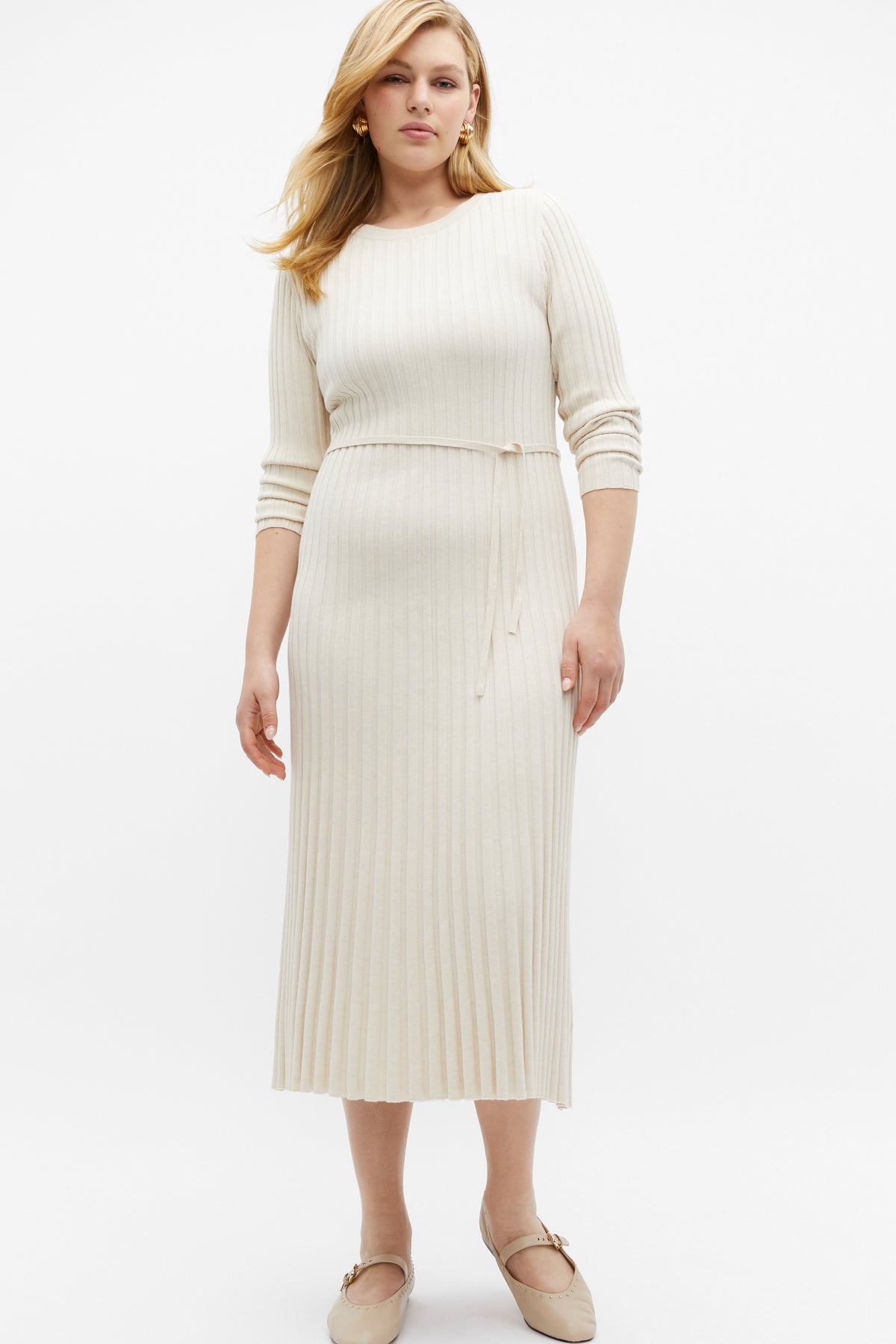 Pleated Knit Midi Dress