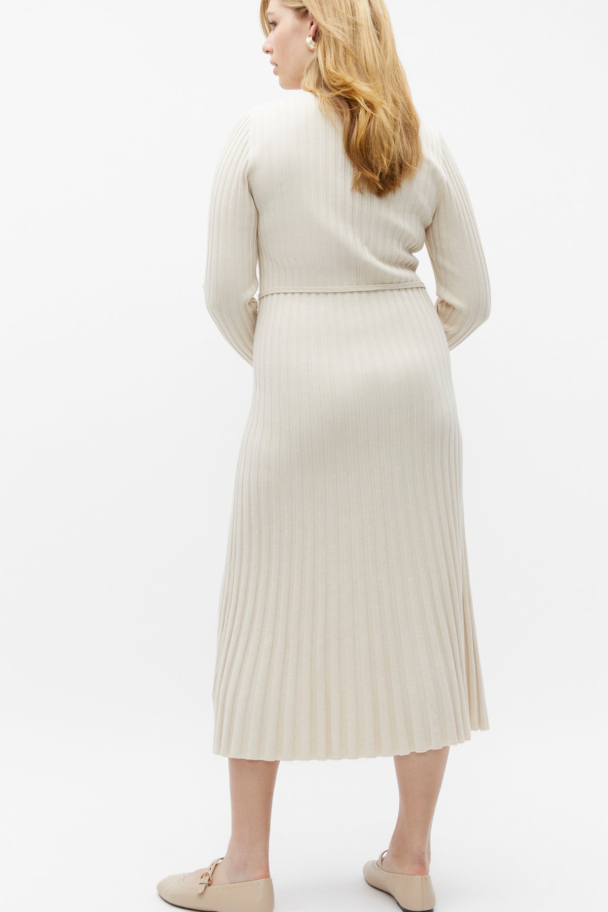 Pleated Knit Midi Dress