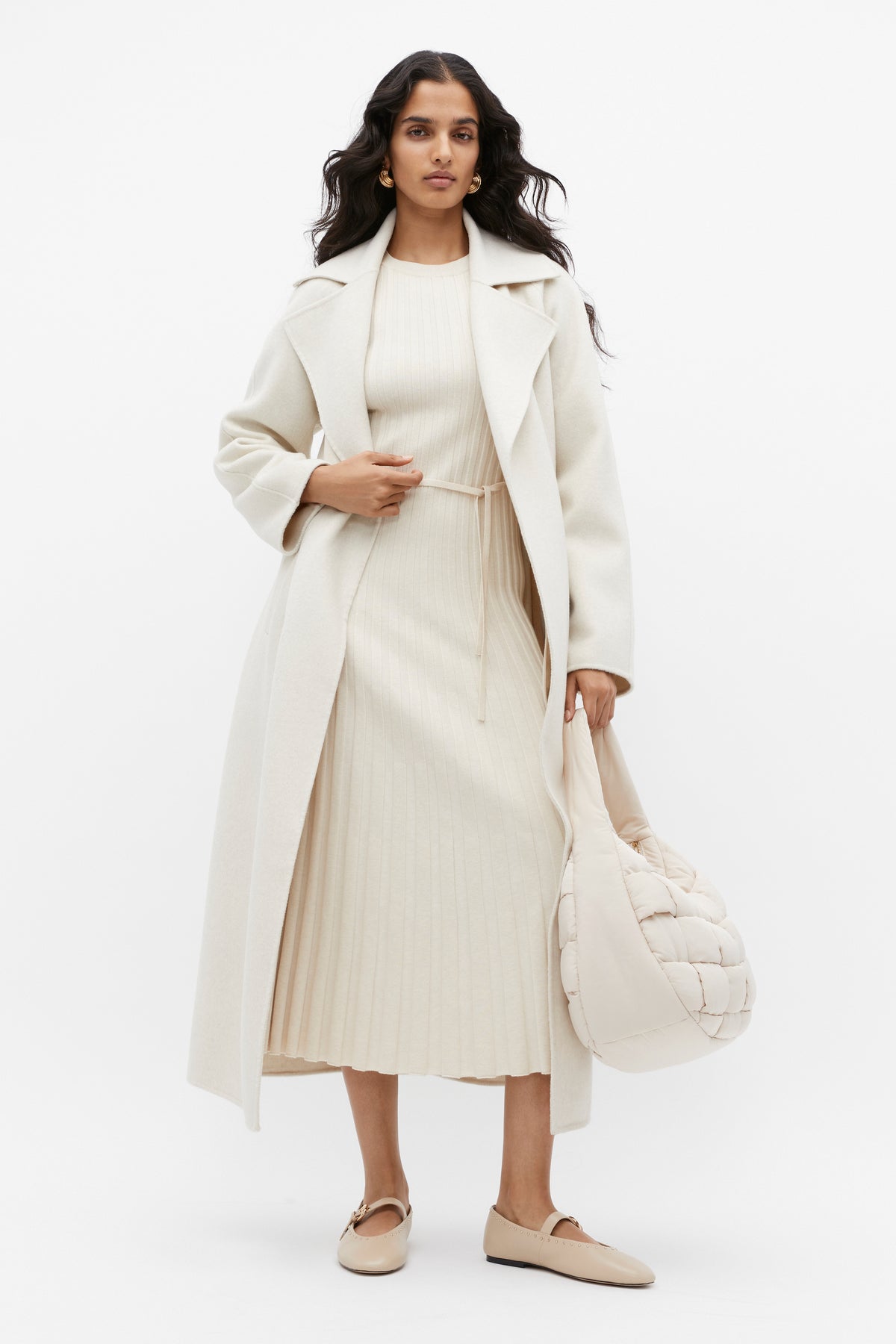 Pleated Knit Midi Dress