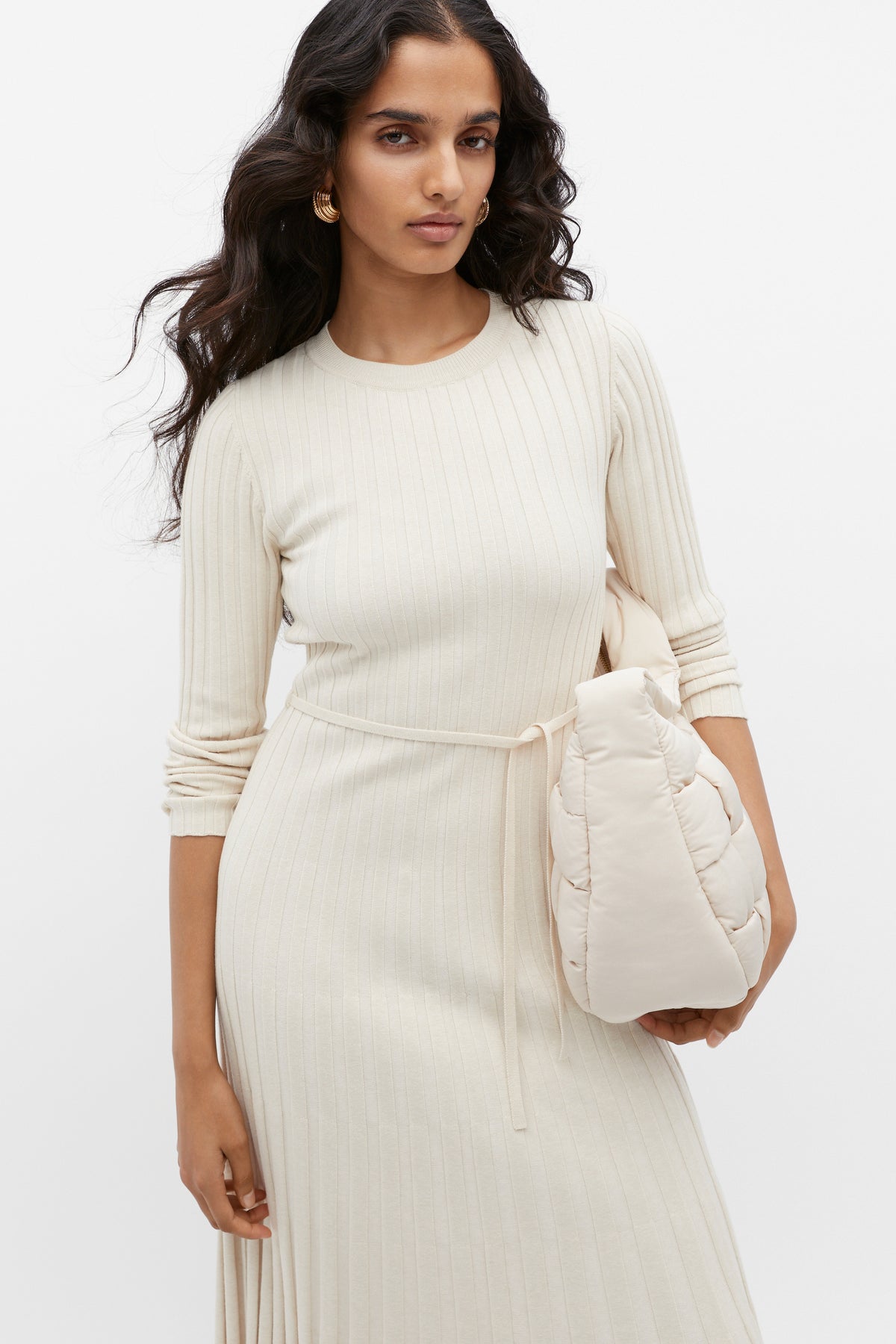 Pleated Knit Midi Dress