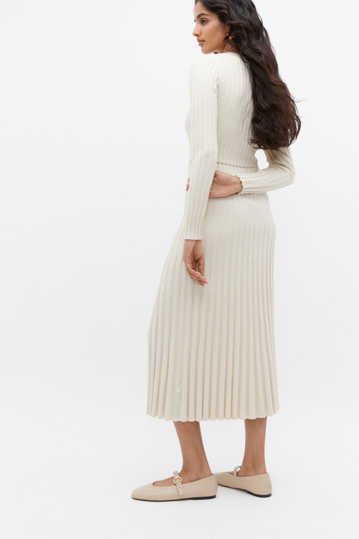 Pleated Knit Midi Dress