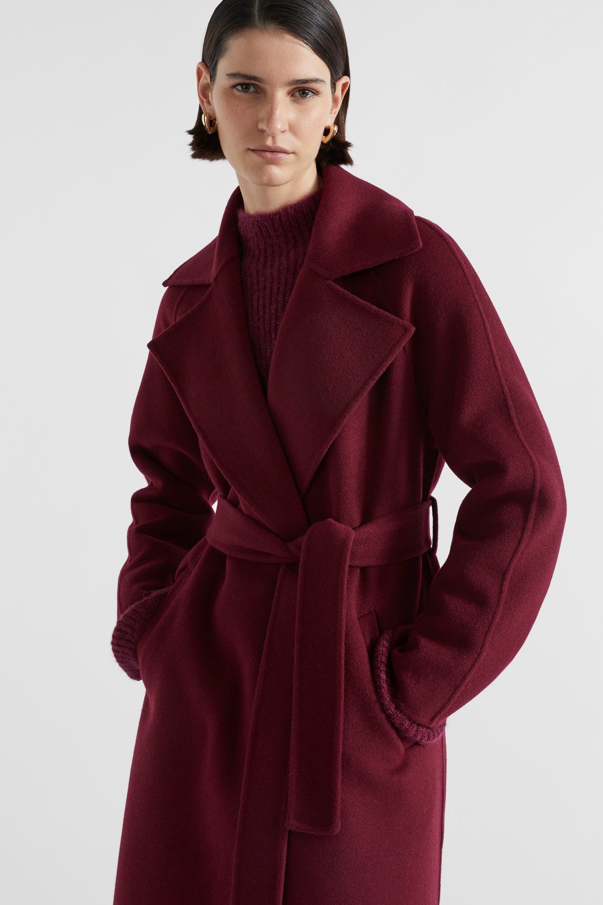 Wool Blend Tie Coat
