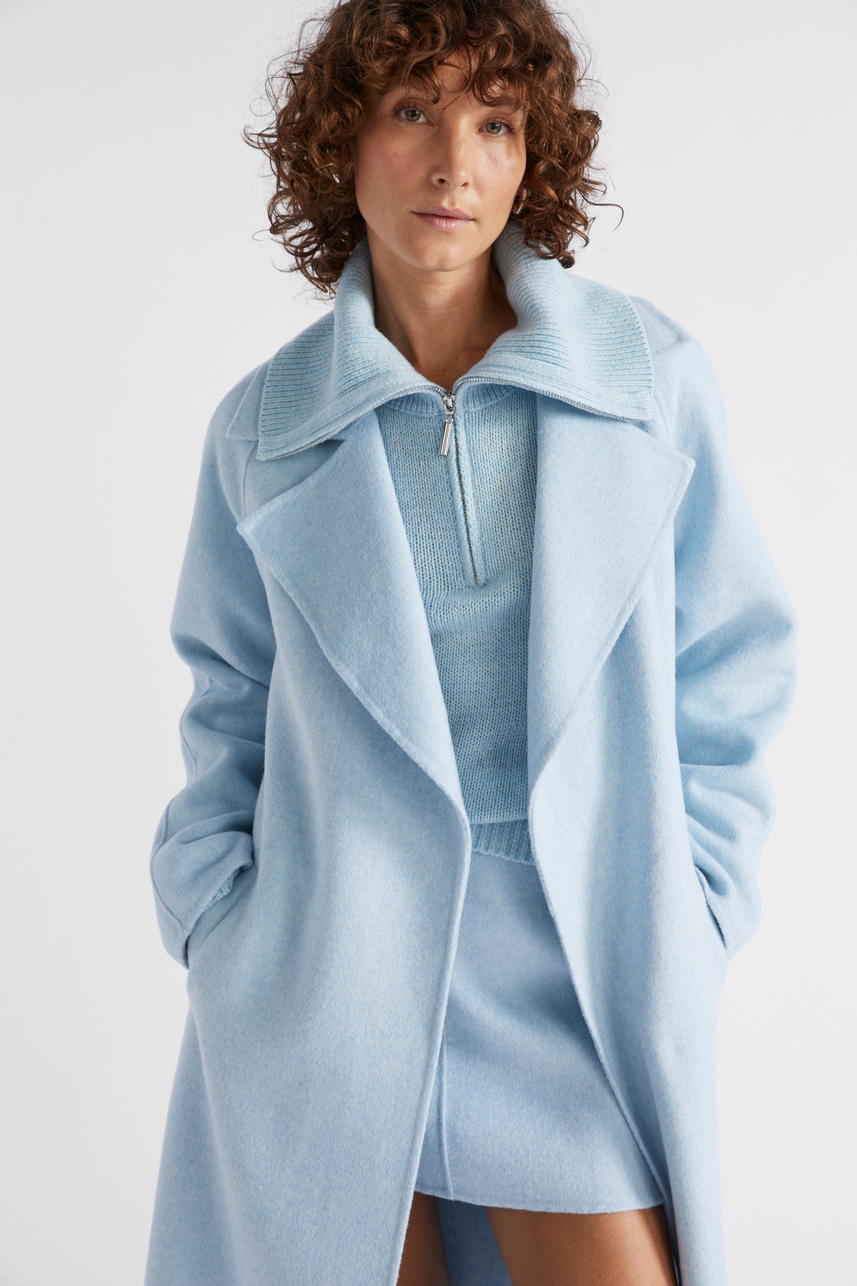 Wool Blend Tie Coat