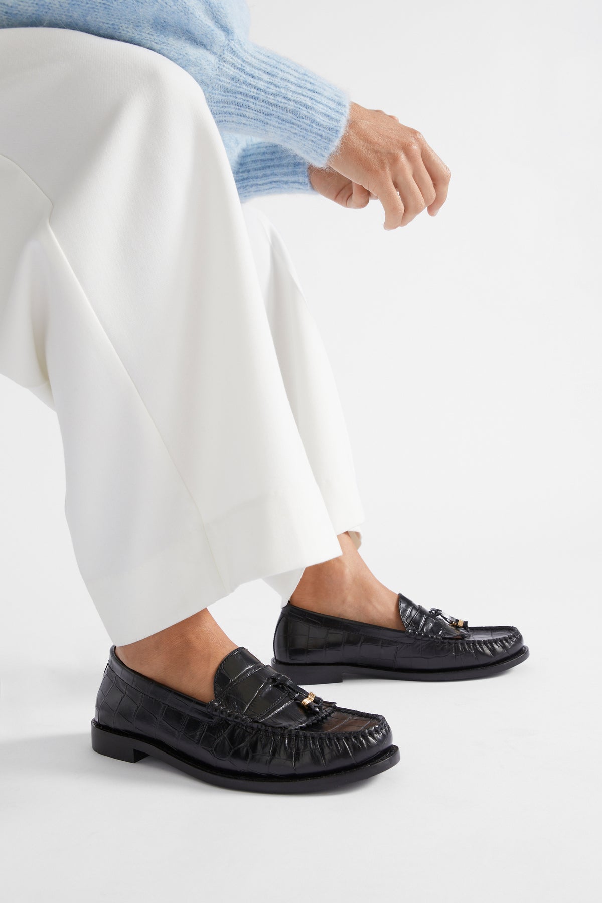 Keira Fringe Loafer | Black Croc | Seed Heritage NZ