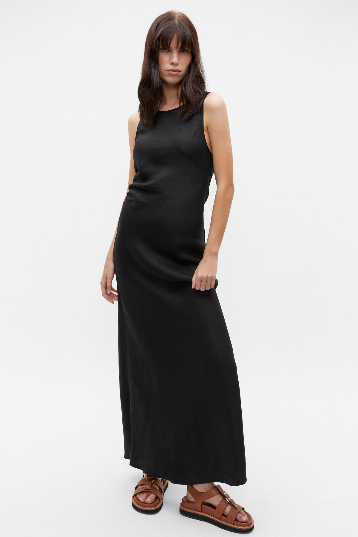 Linen Ruched Side Maxi Dress