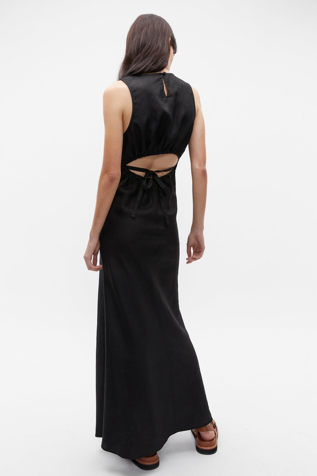Linen Ruched Side Maxi Dress