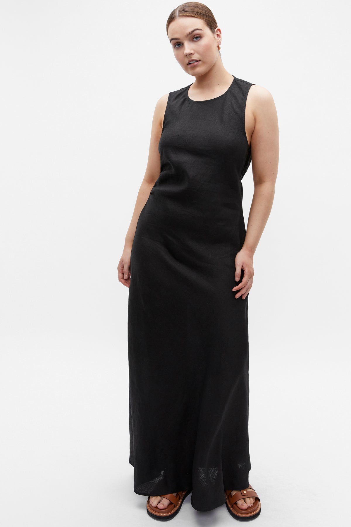 Linen Ruched Side Maxi Dress