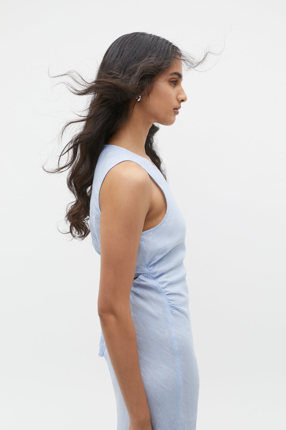 Linen Ruched Side Maxi Dress