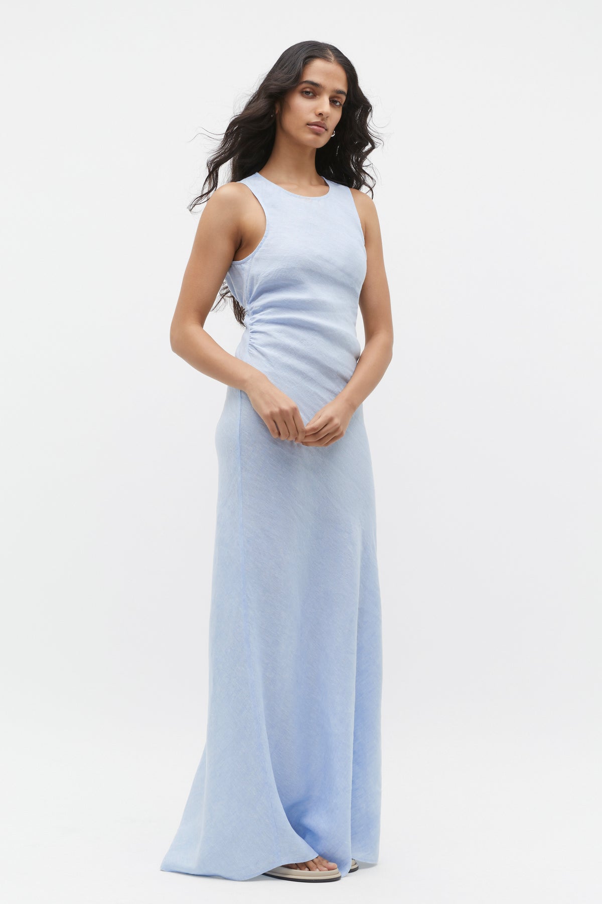 Linen Ruched Side Maxi Dress