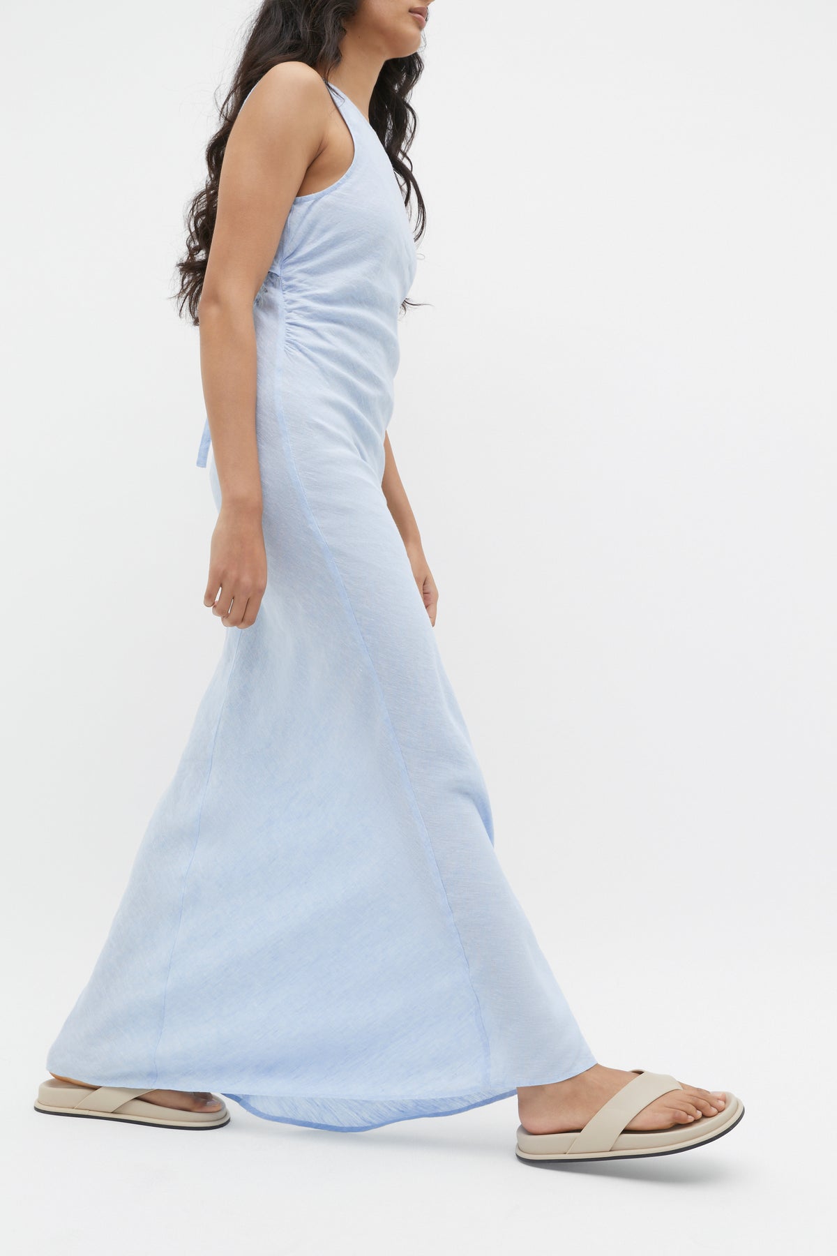Linen Ruched Side Maxi Dress