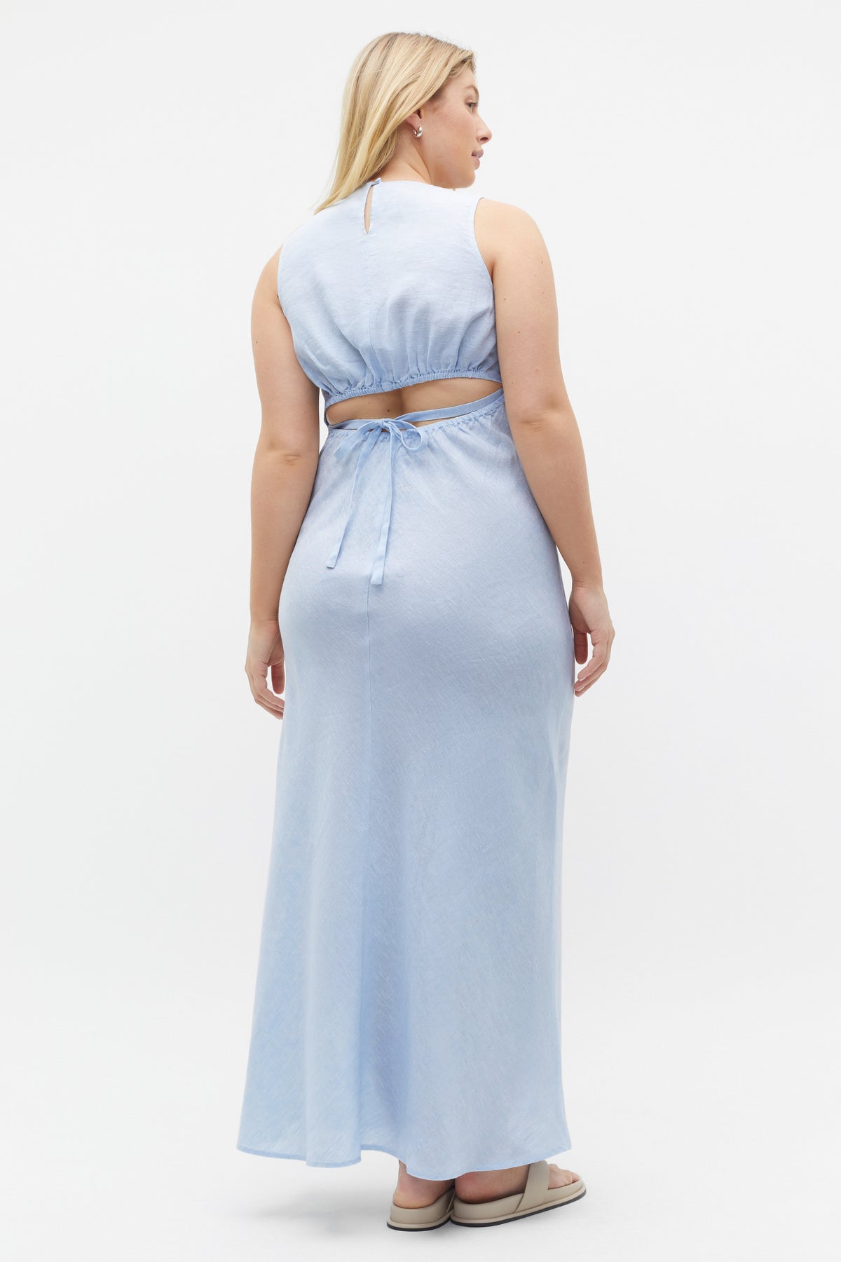 Linen Ruched Side Maxi Dress
