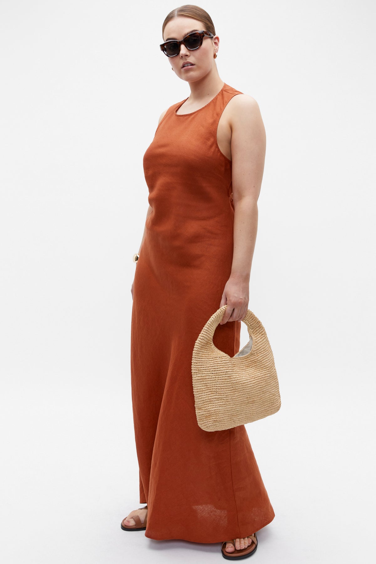Linen Ruched Side Maxi Dress
