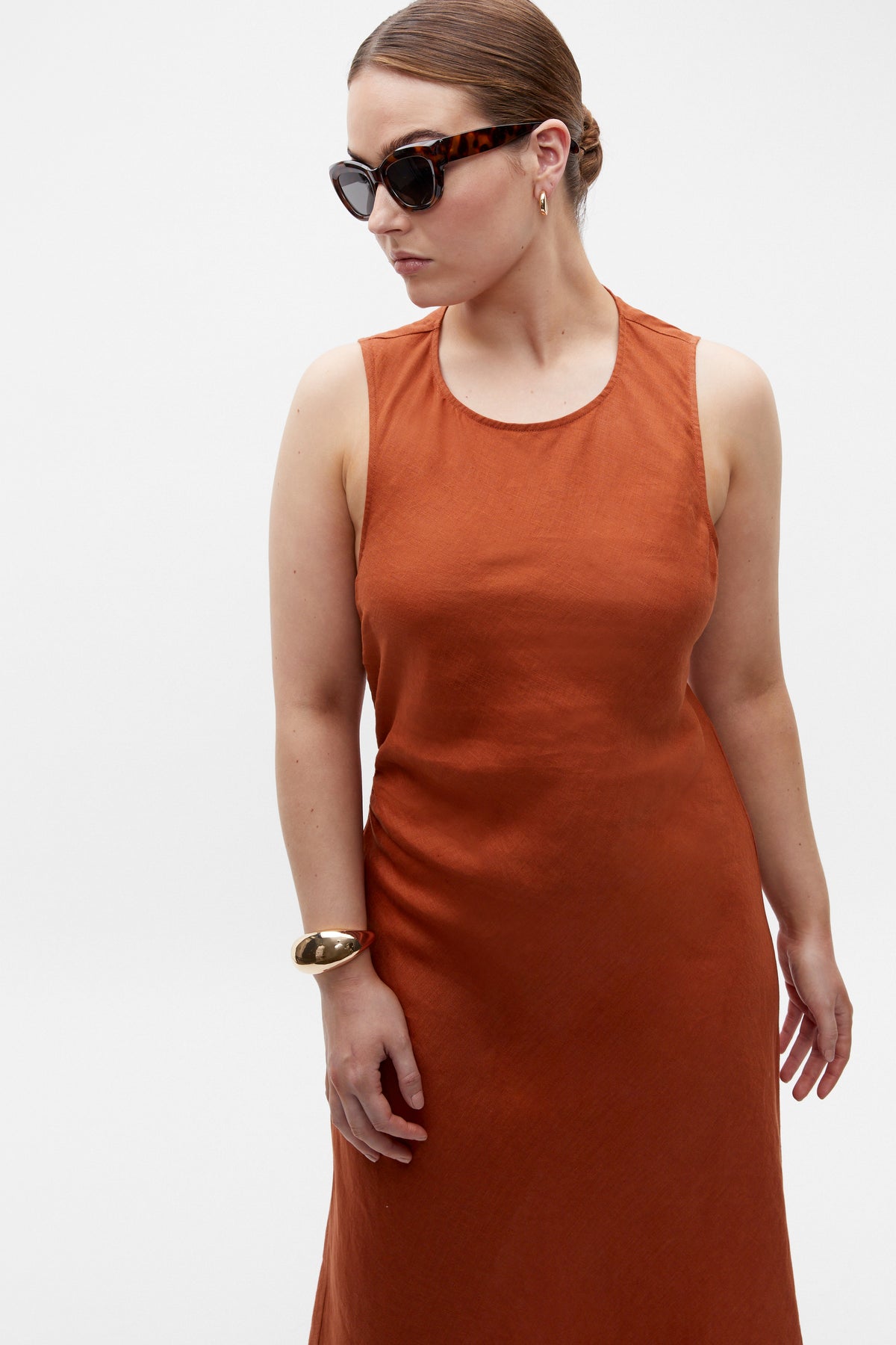 Linen Ruched Side Maxi Dress