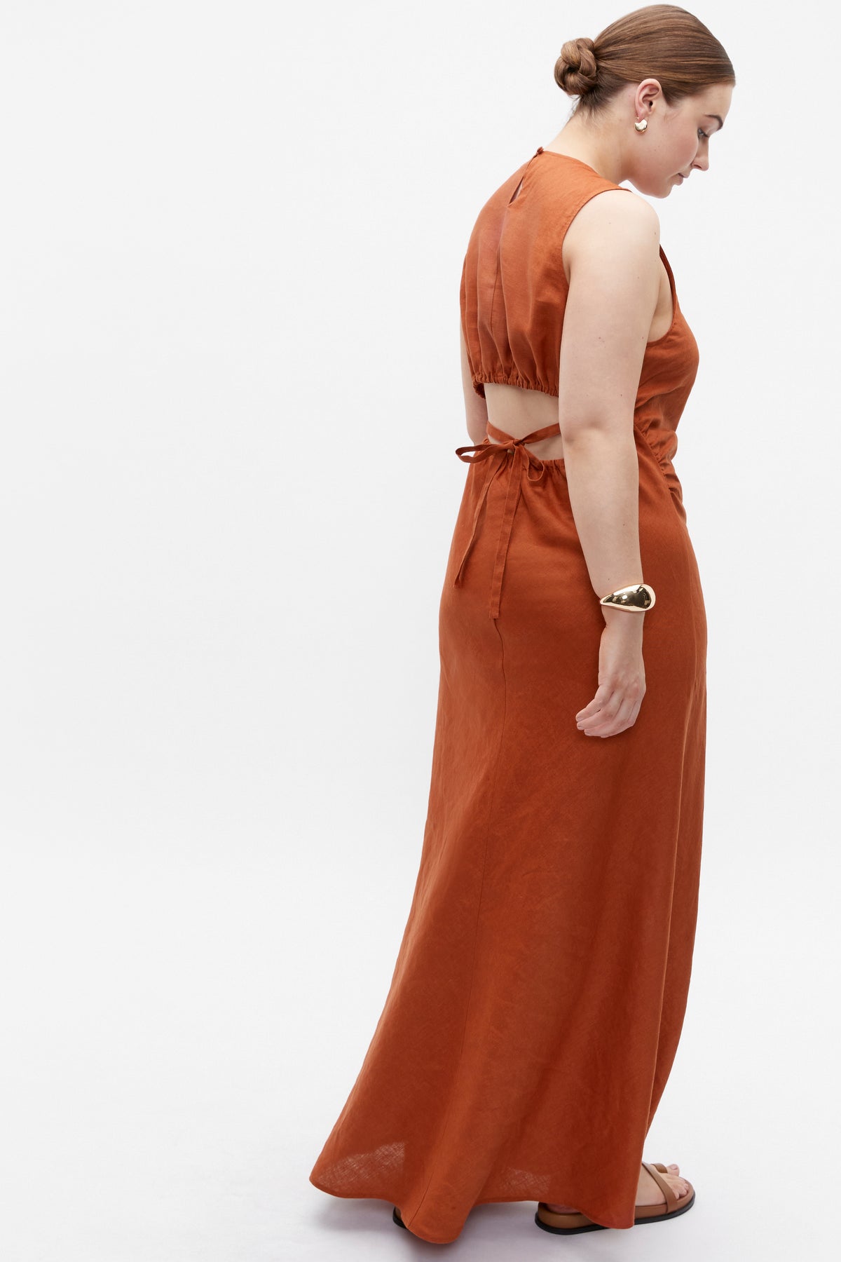 Linen Ruched Side Maxi Dress