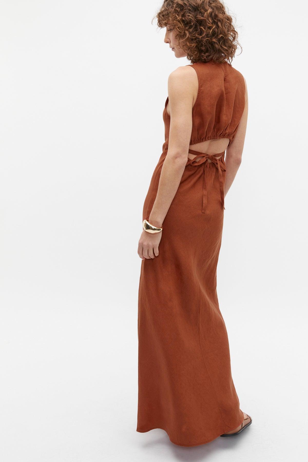 Linen Ruched Side Maxi Dress