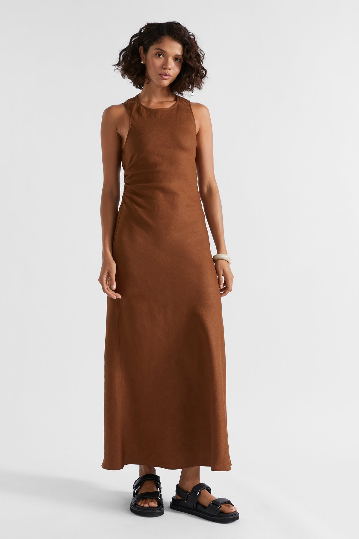 Linen Ruched Side Maxi Dress