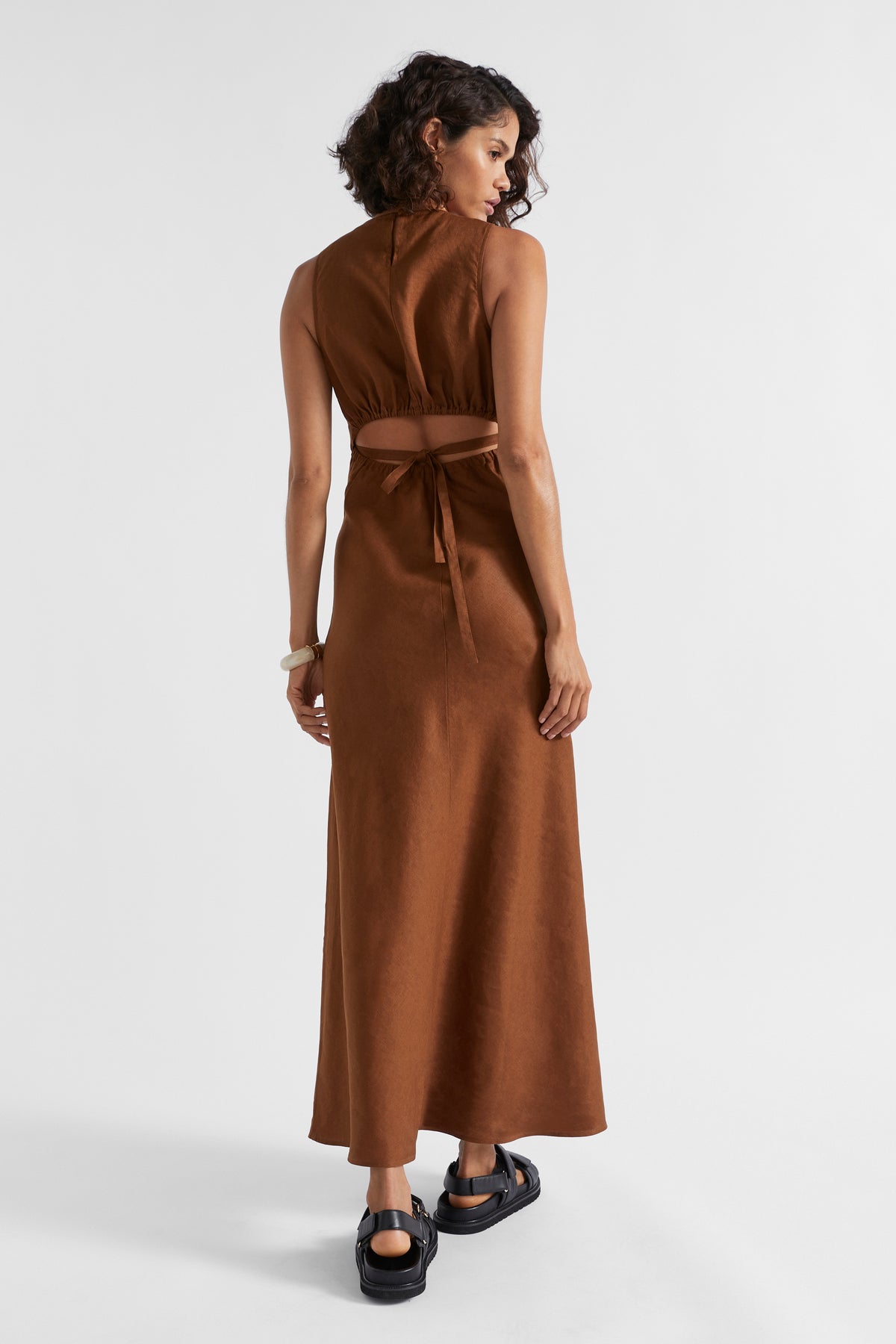 Linen Ruched Side Maxi Dress