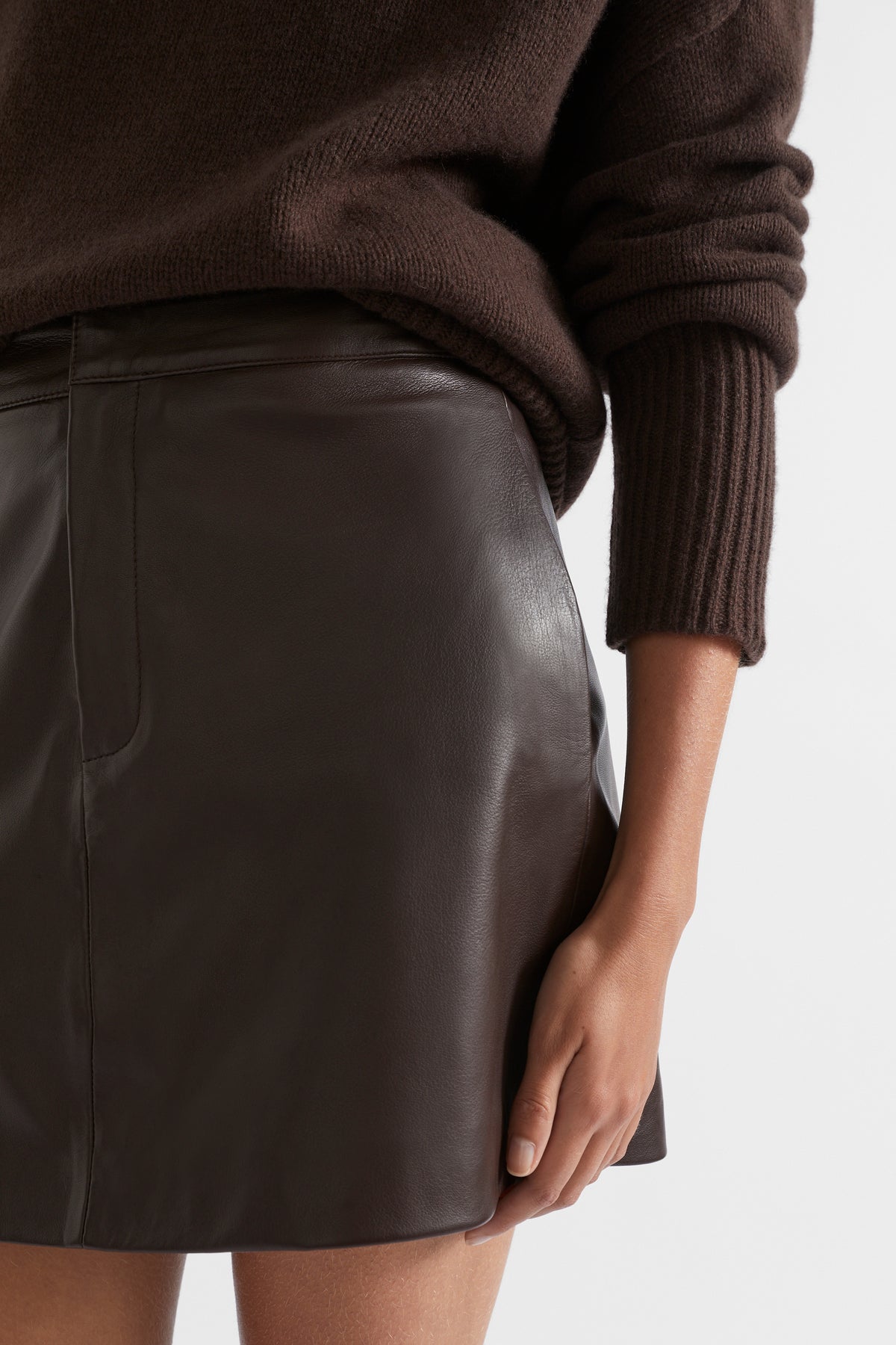 Leather Fly Front Mini Skirt