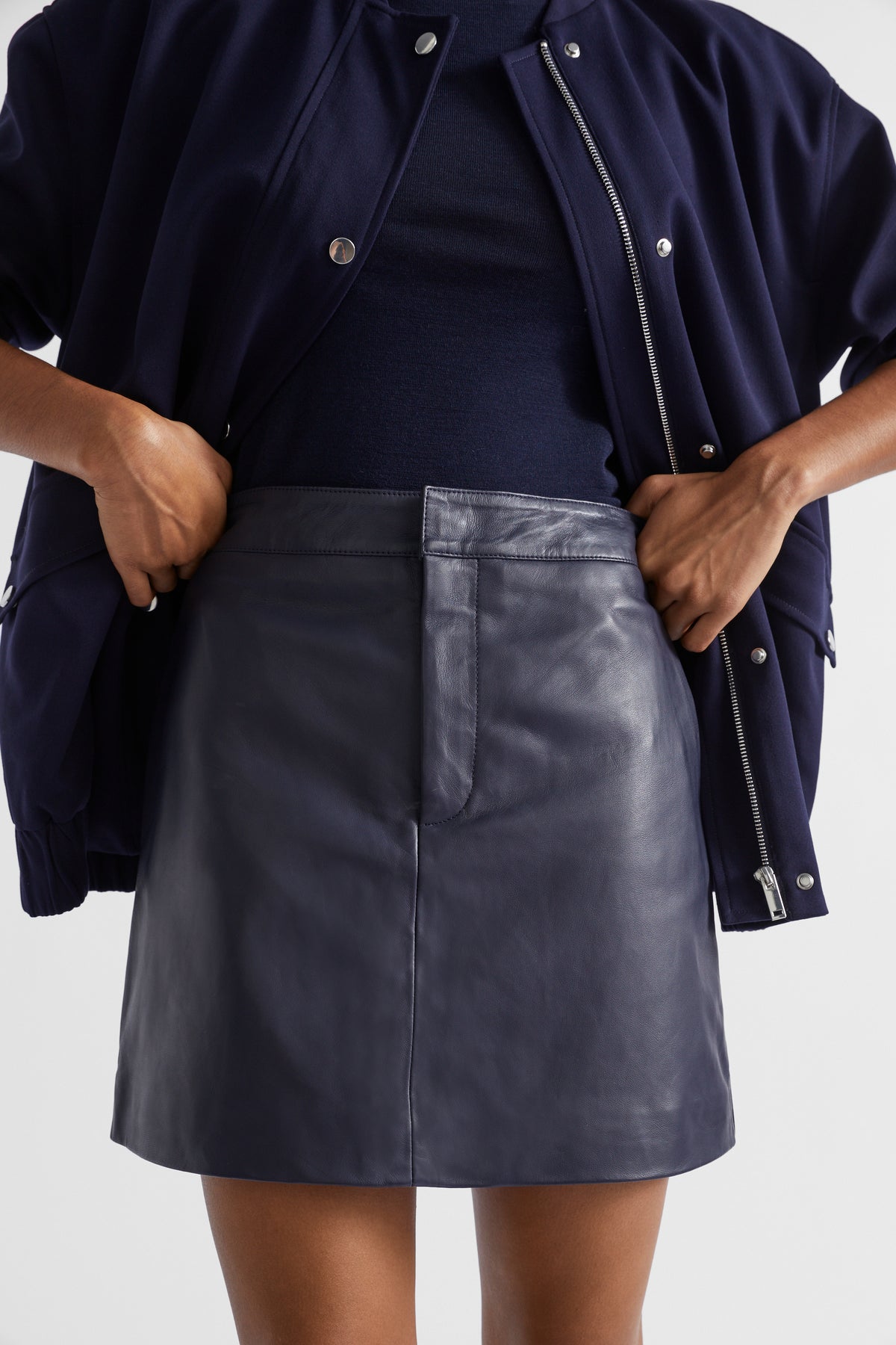 Leather Fly Front Mini Skirt
