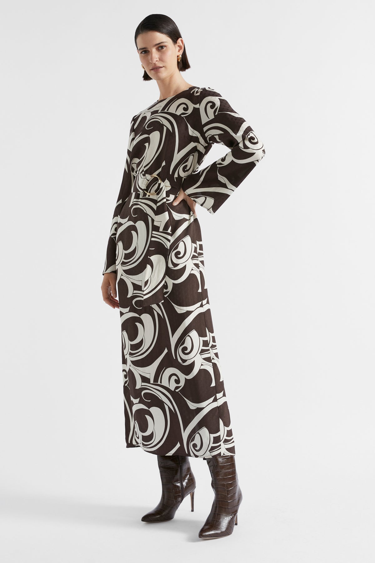 Jacquard Swirl Midi Dress