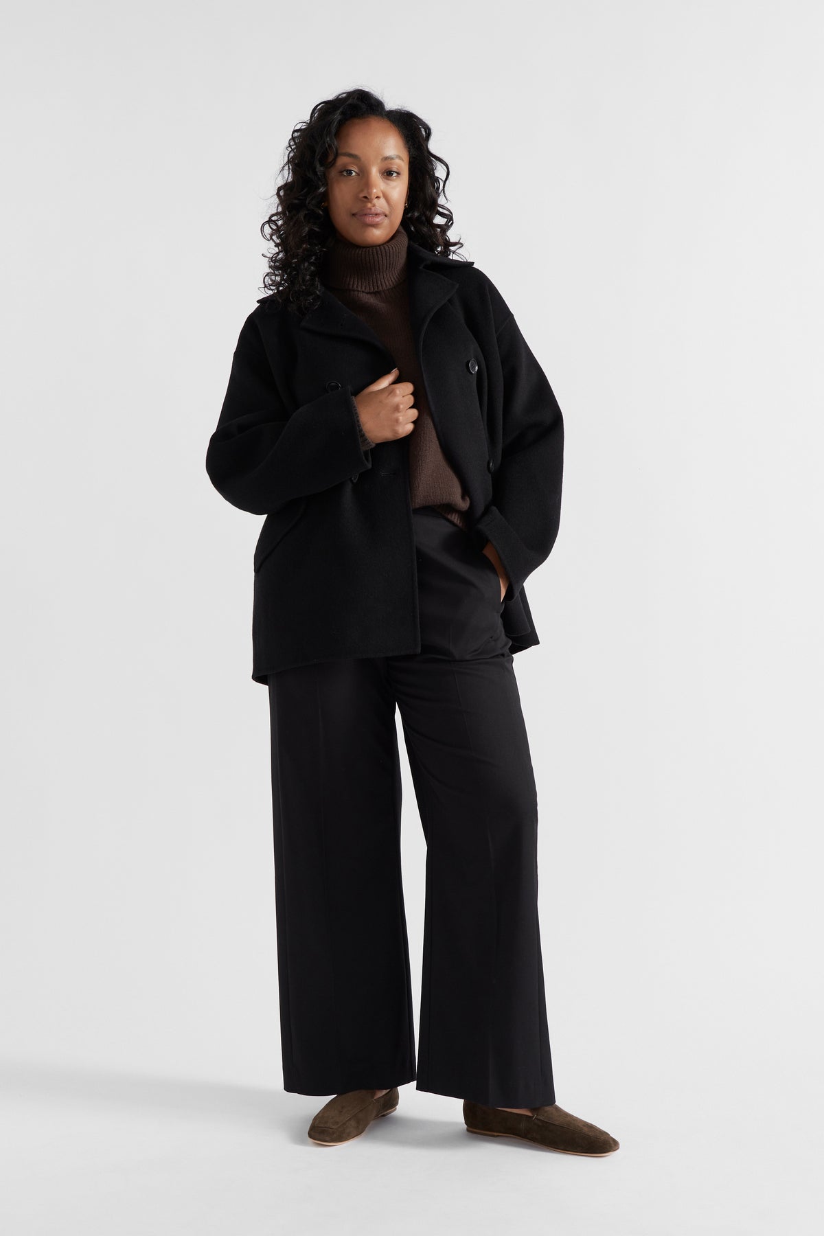 Wool Blend Boxy Mid Length Coat