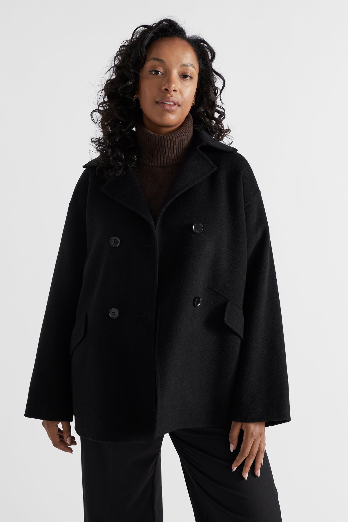 Wool Blend Boxy Mid Length Coat