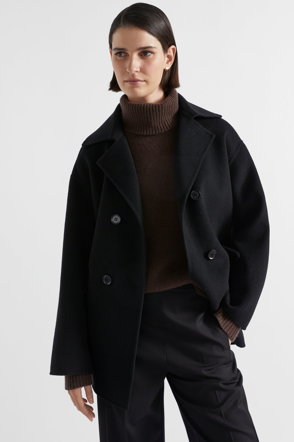 Wool Blend Boxy Mid Length Coat