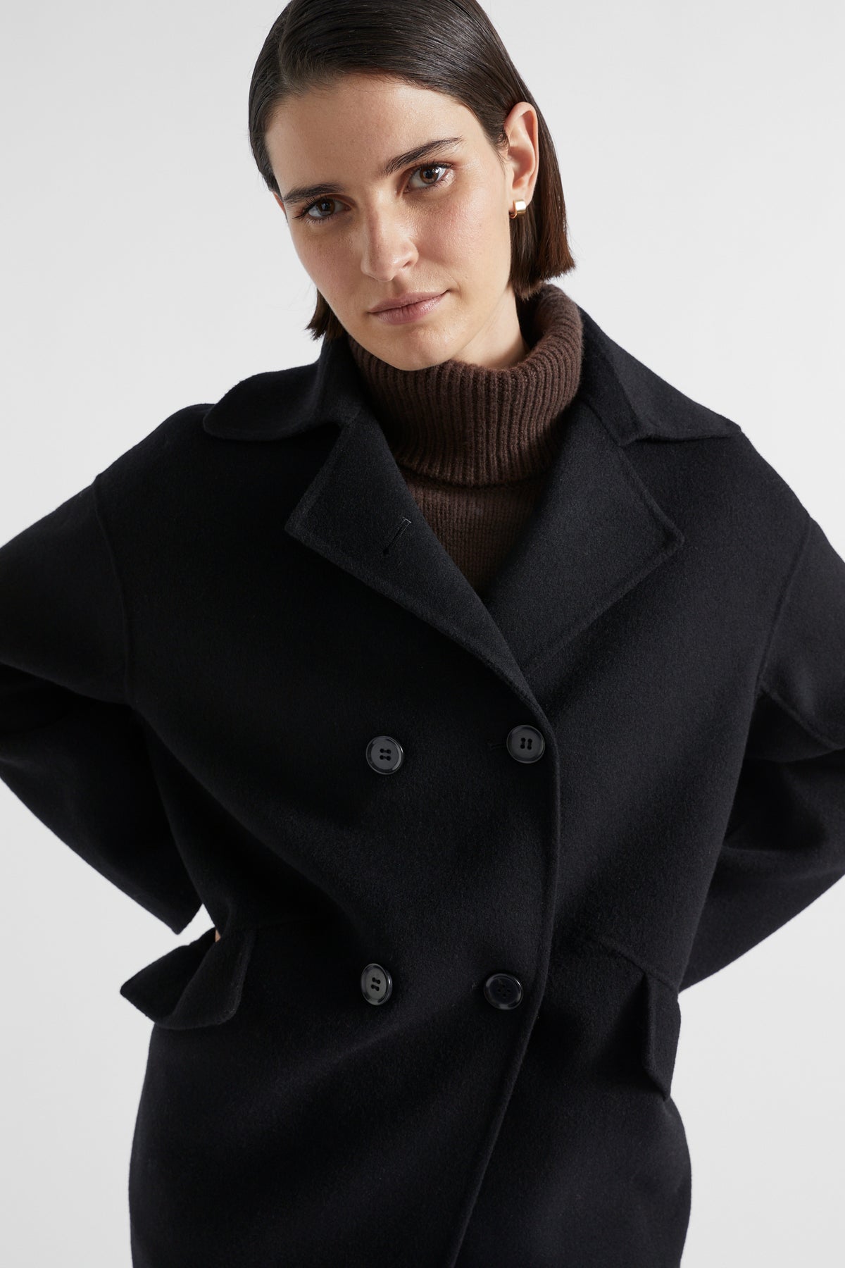 Wool Blend Boxy Mid Length Coat