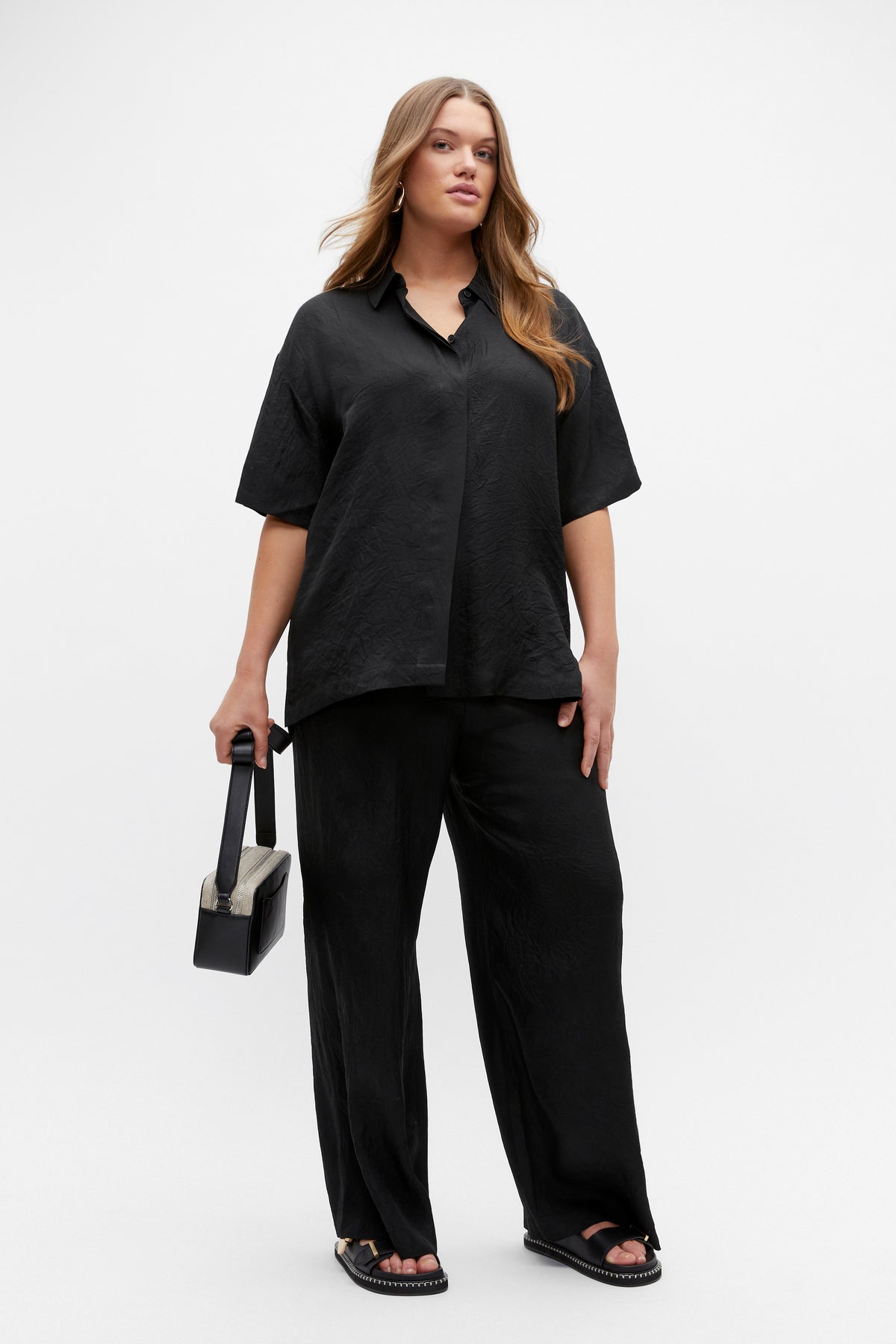 Textured Satin Short Sleeve Shirt