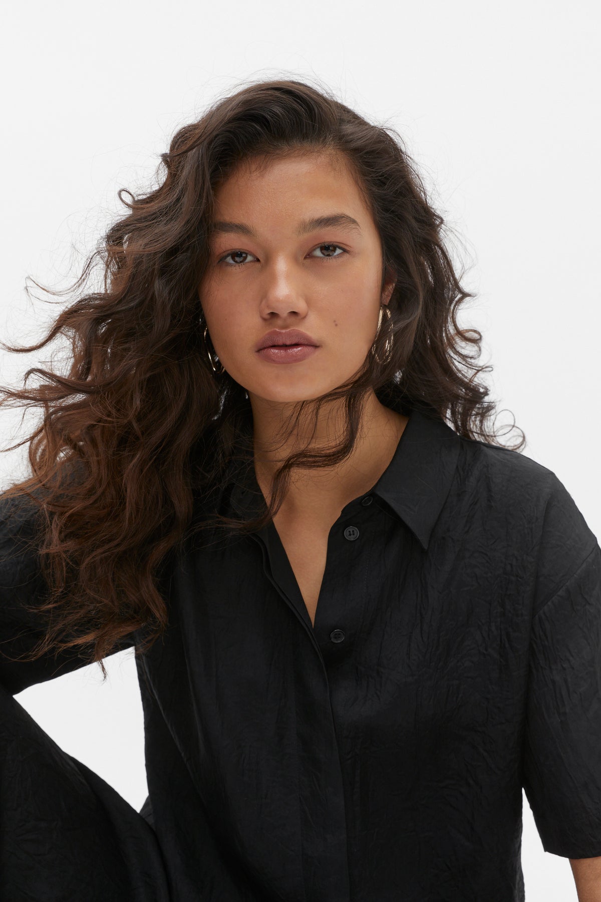 Textured Satin Short Sleeve Shirt