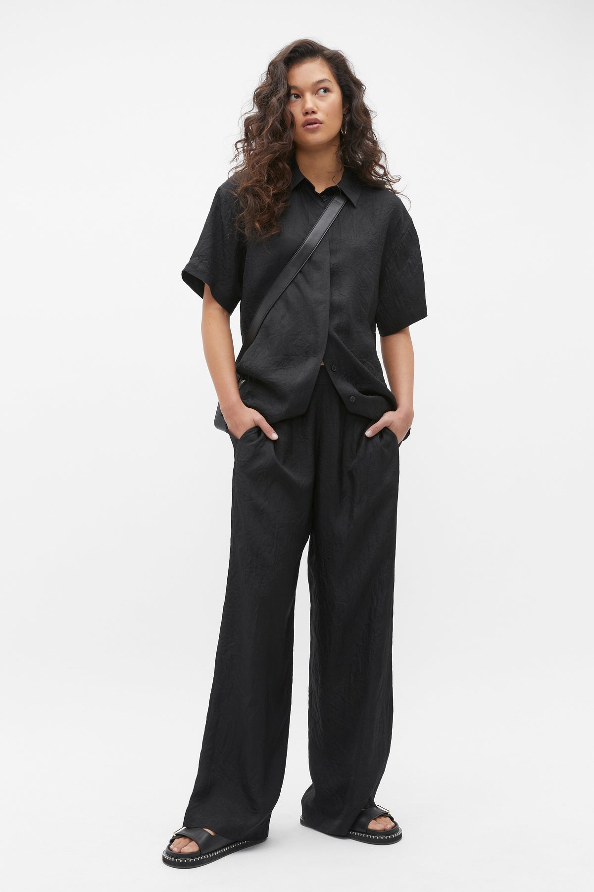 Textured Satin Short Sleeve Shirt