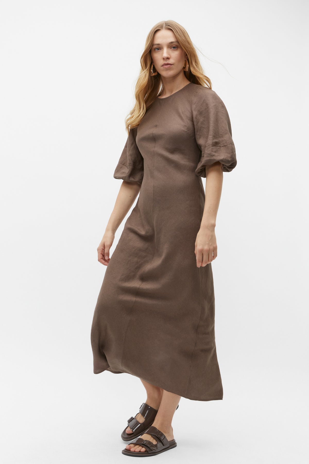 Linen Balloon Sleeve Slip Maxi Dress