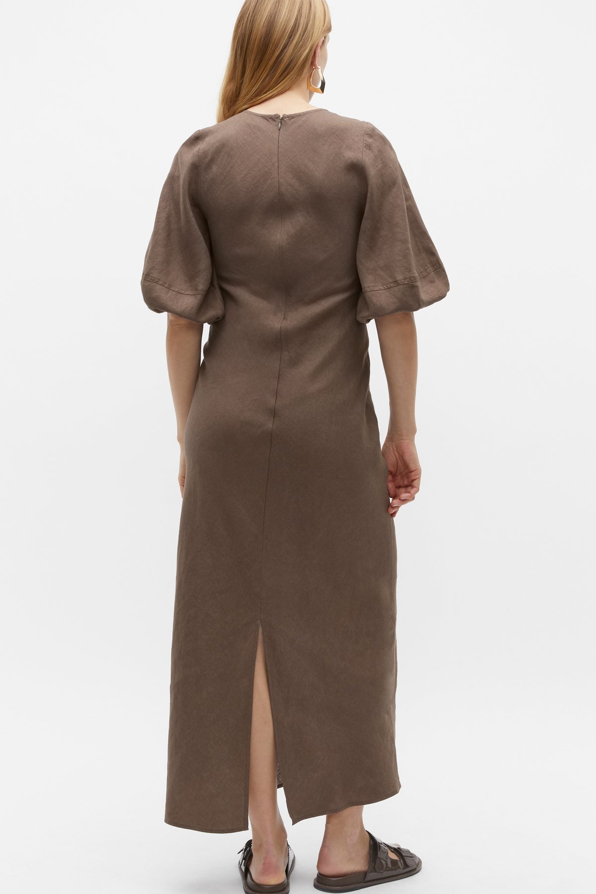 Linen Balloon Sleeve Slip Maxi Dress