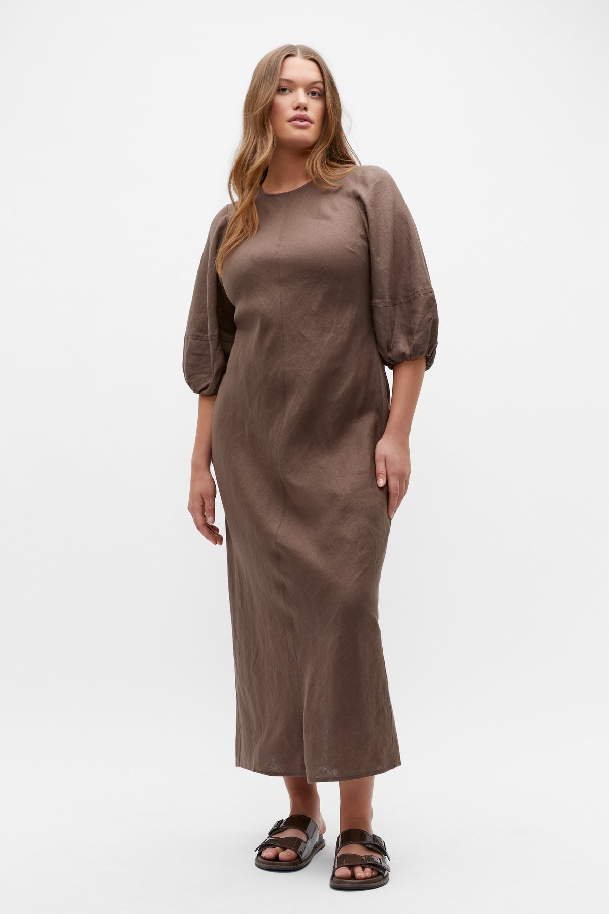Linen Balloon Sleeve Slip Maxi Dress