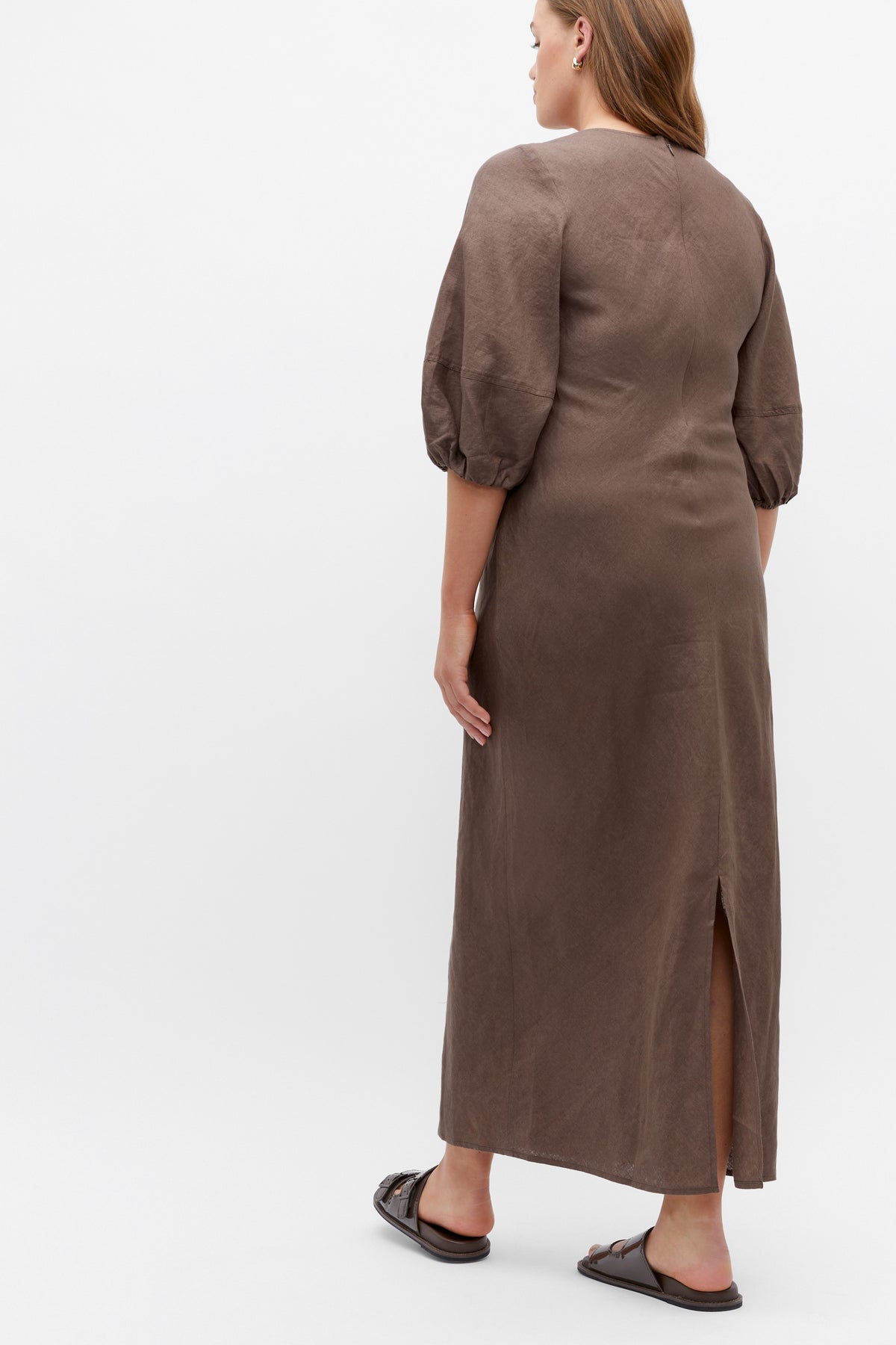 Linen Balloon Sleeve Slip Maxi Dress