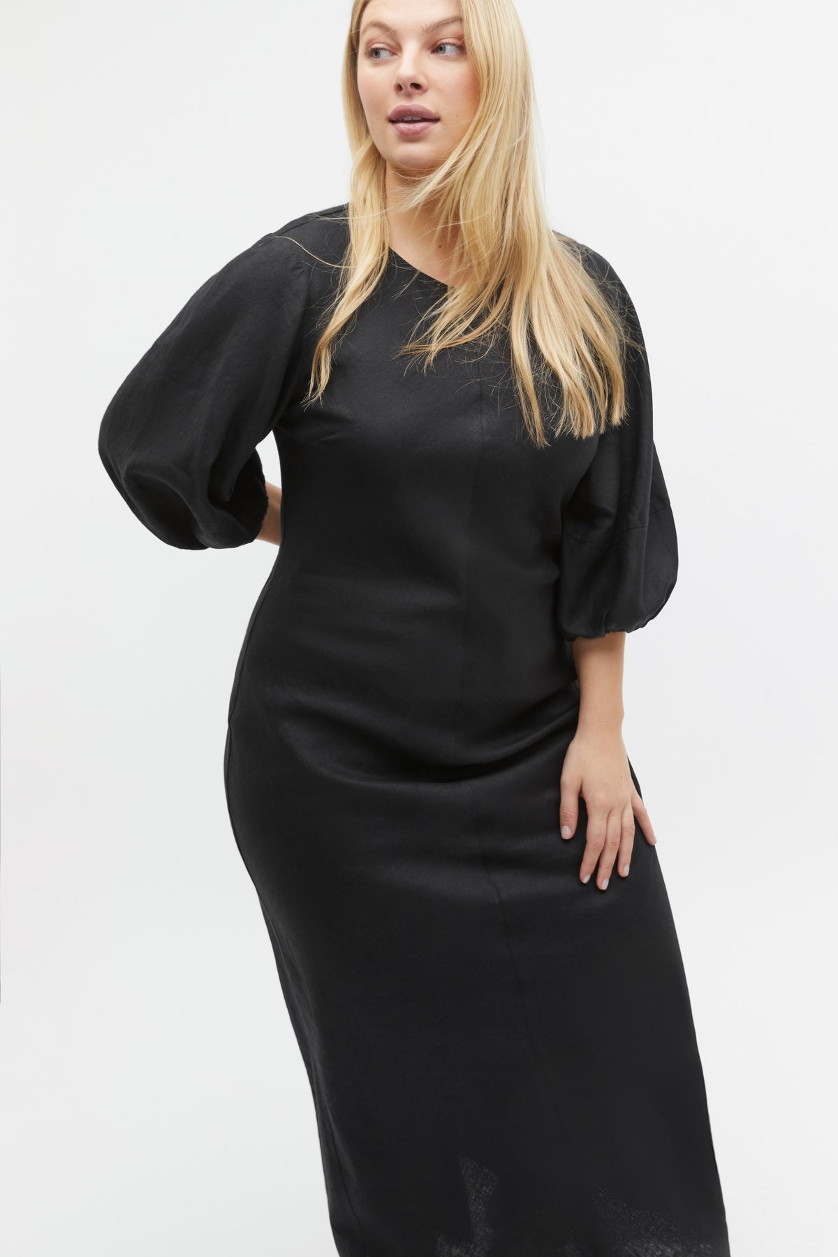 Linen Balloon Sleeve Slip Maxi Dress