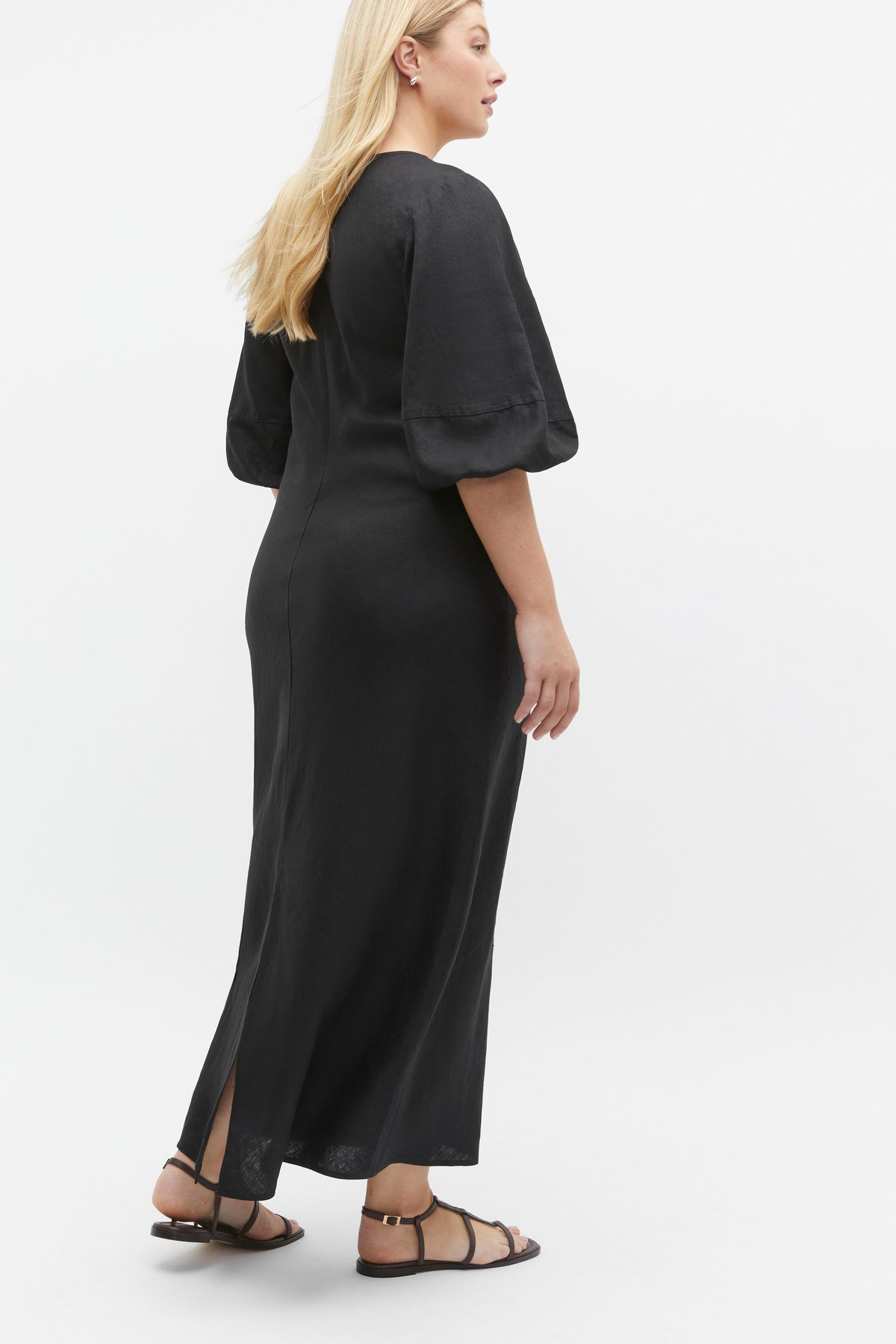 Linen Balloon Sleeve Slip Maxi Dress