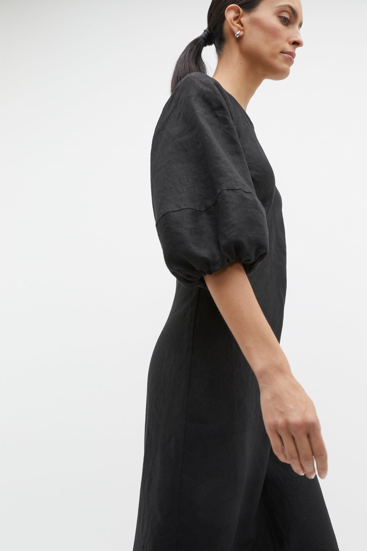 Linen Balloon Sleeve Slip Maxi Dress