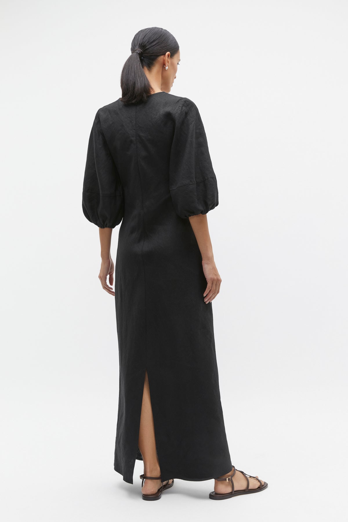 Linen Balloon Sleeve Slip Maxi Dress