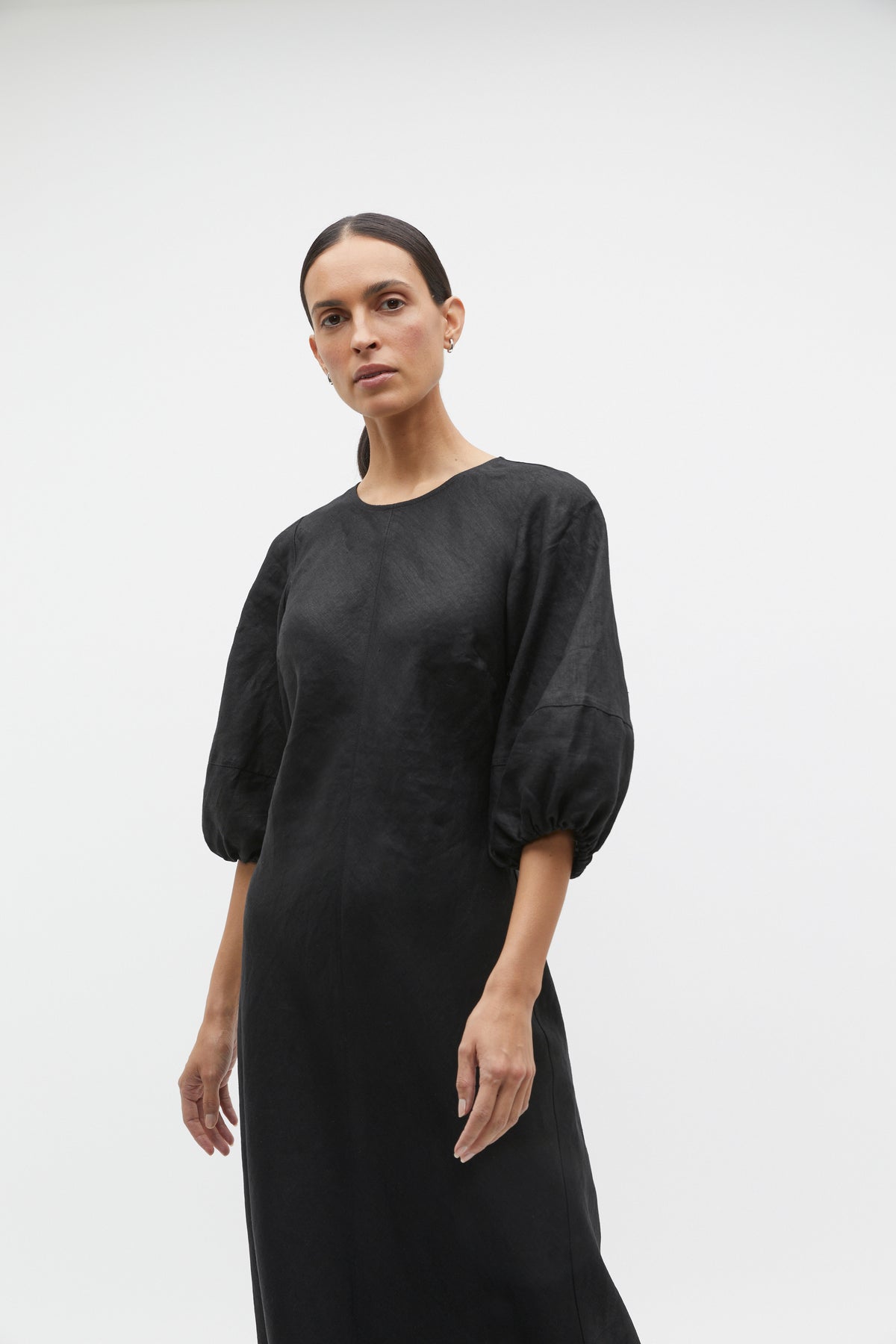Linen Balloon Sleeve Slip Maxi Dress