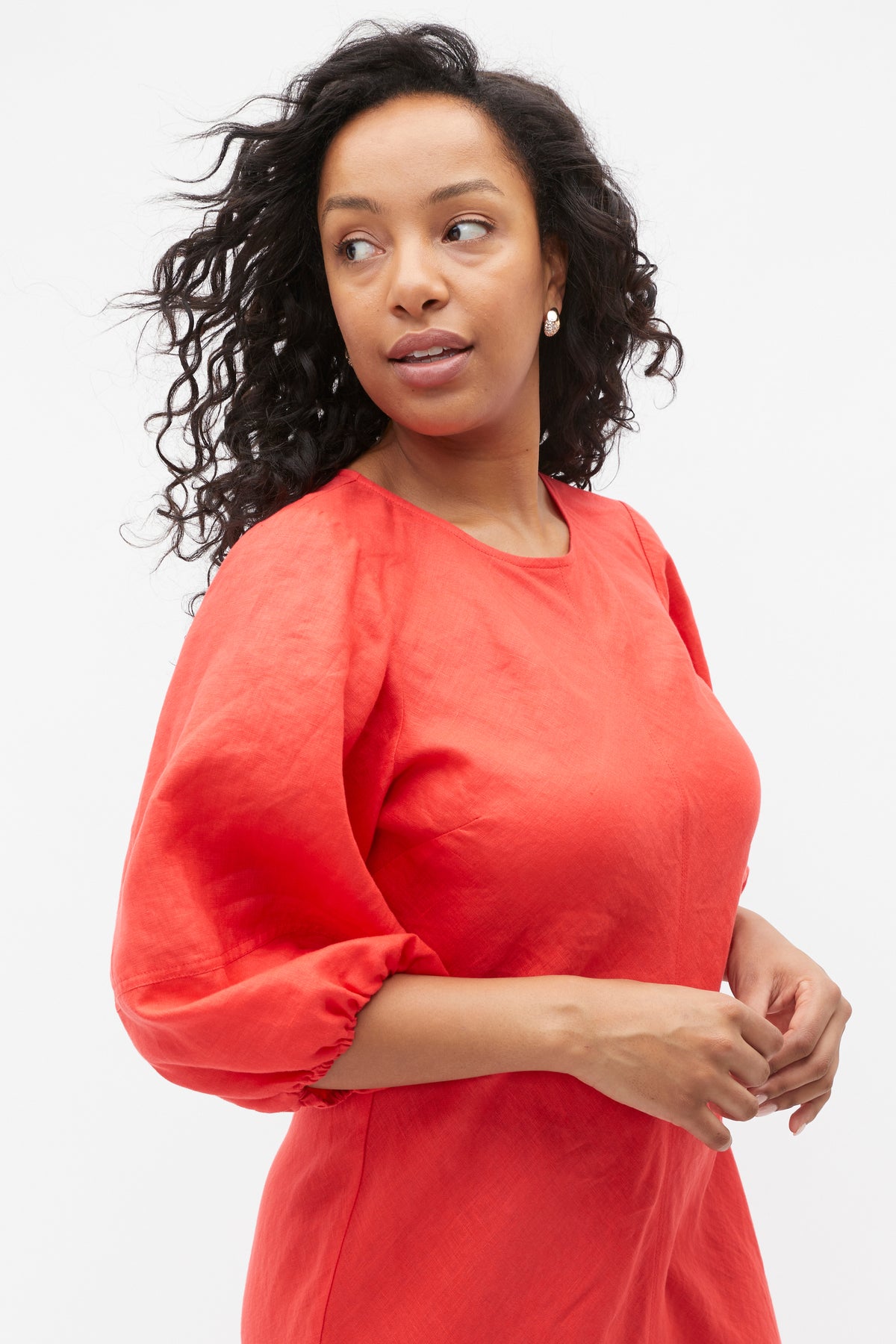 Linen Balloon Sleeve Slip Maxi Dress
